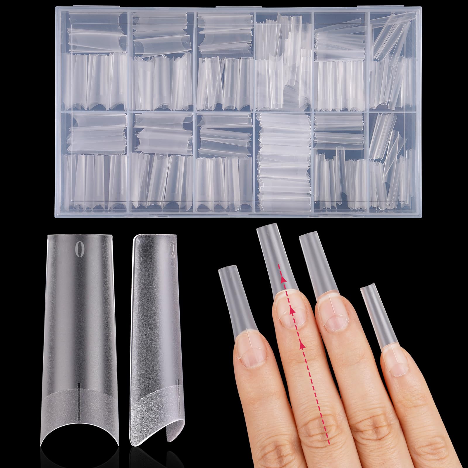 LIONVISON Long Square Nail Tips - Full Matte Half Cover Nail Tips with Positioning Line, No File Straight Tapered Square Acrylic False Nail extension Tips for Home DIY Nail Salon 12Sizes 320pcs