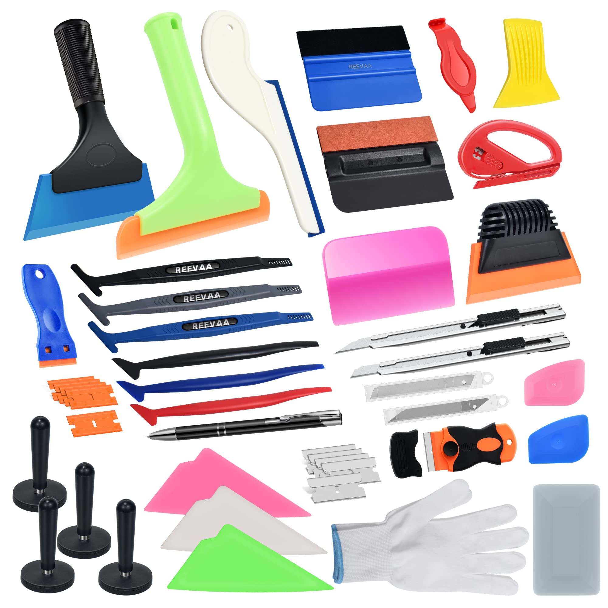 REEVAA Car Wrap Kit Vinyl Wrap Tool Kit Vinyl Wraps Applicator Tool Kit Includes Felt Squeegees, Plastic Scraper,Vinyl Magnet Holder for Car Film Wrapping