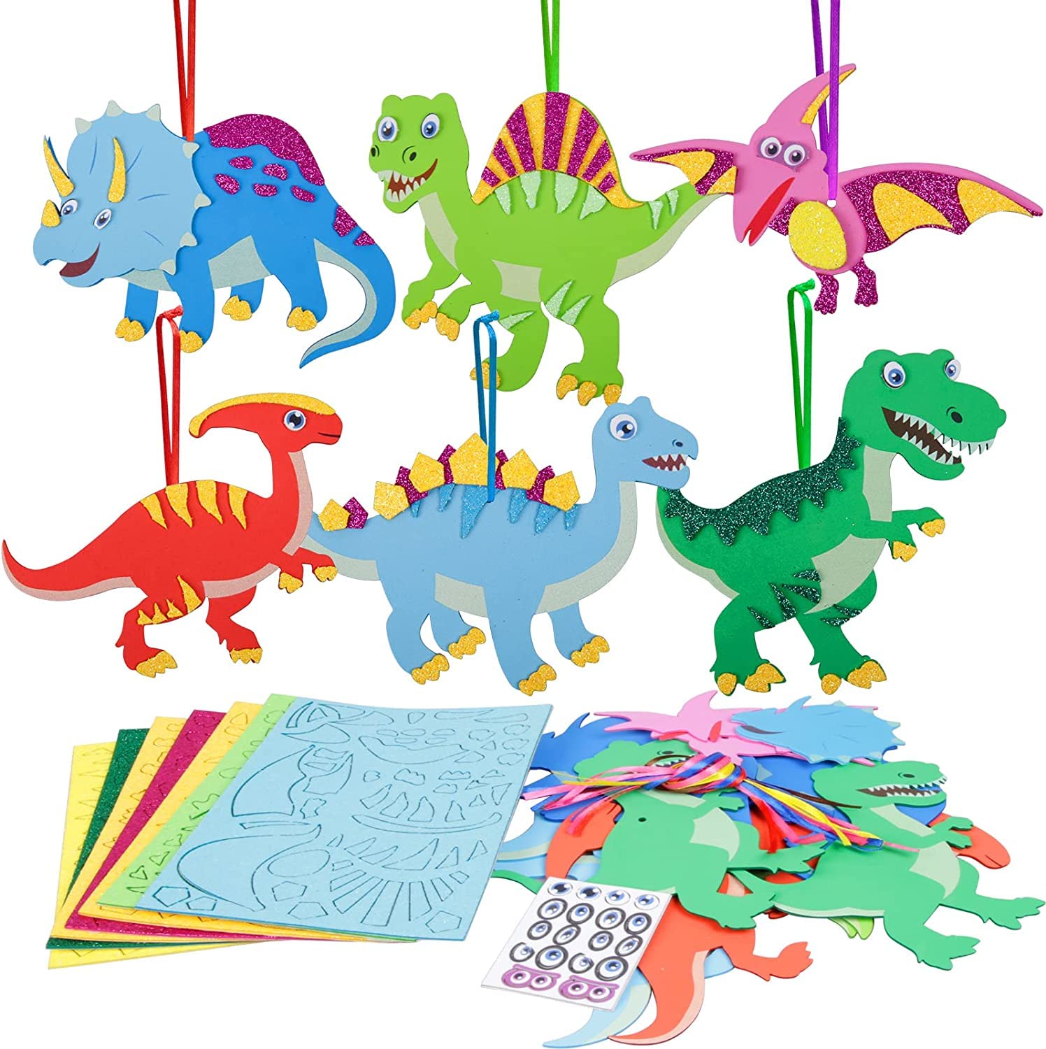 Fennoral 12 Pack Dinosaur Craft Kit for Kids Creative Make Your Own Dinosaur Foam Stickers DIY Arts and Crafts for Kids Boys Girls Party Favor Supplies Birthday Gifts