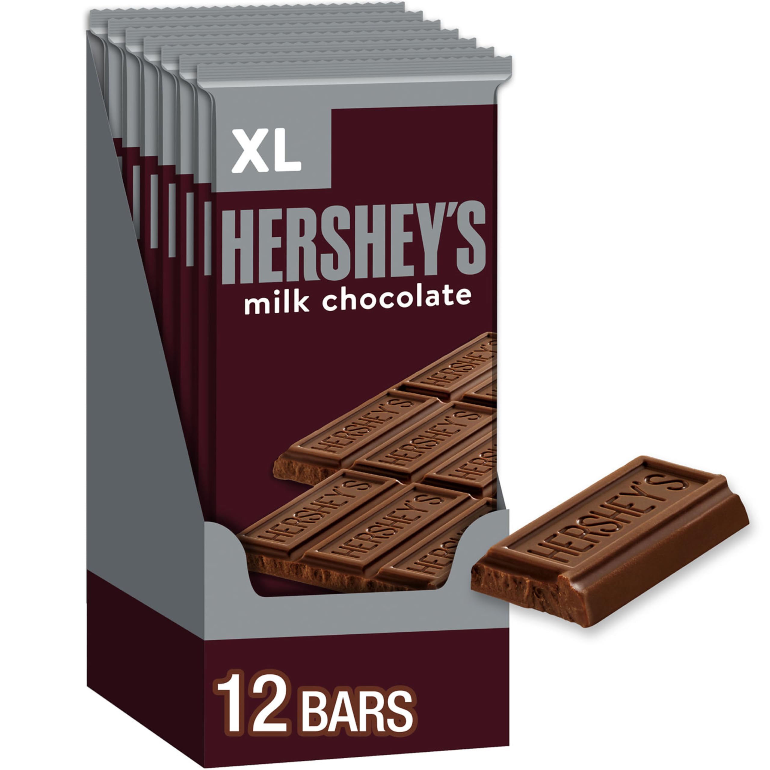 HERSHEY'S Milk Chocolate XL, Christmas Candy Bars, 4.4 oz (12 Count, 16 Pieces)