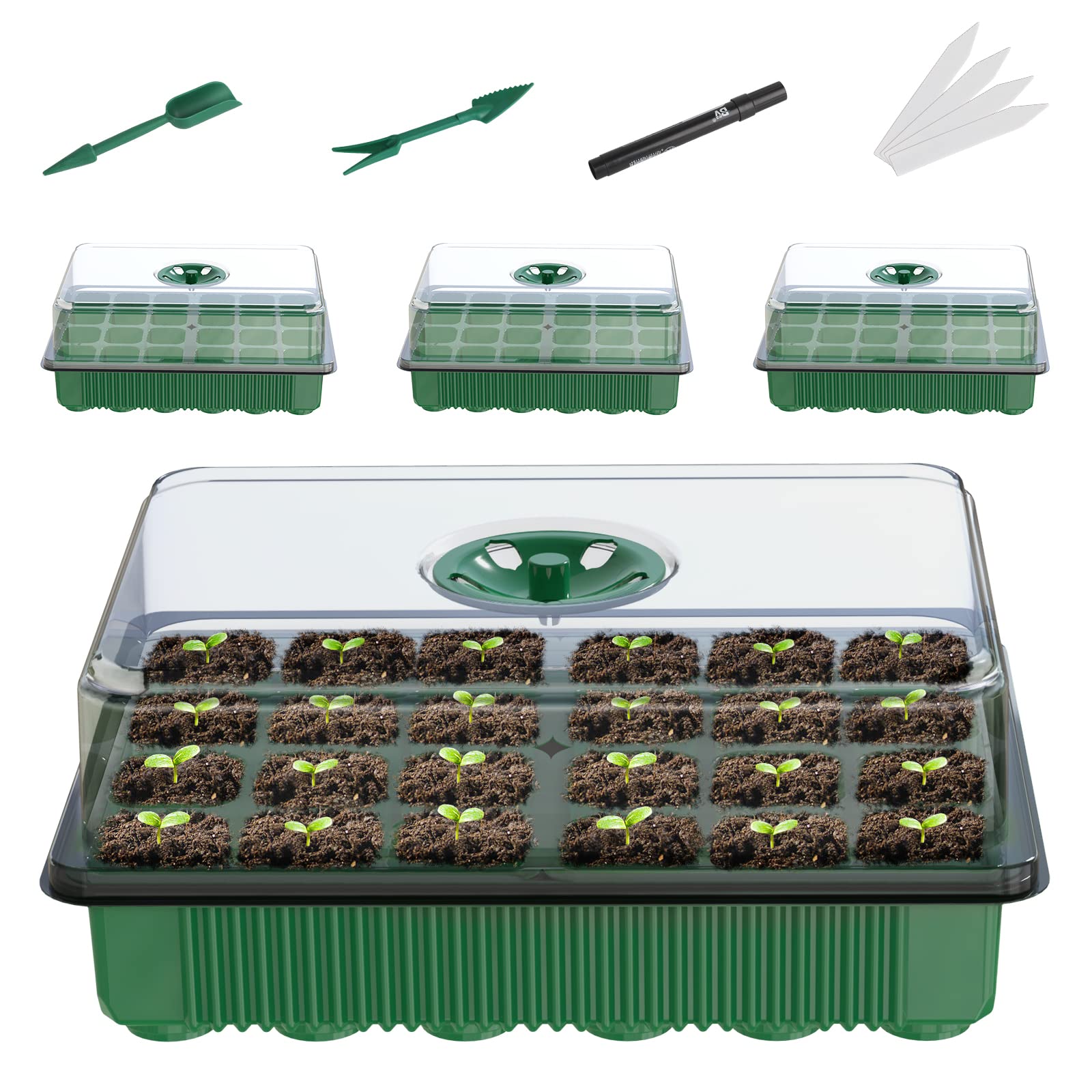 Grenebo XL Seed Trays : Reusable 4 Pack Propagators BPA Free Seed Trays with Lids Humidity Adjustable for Greenhouse Plant Germination Seeds Starting