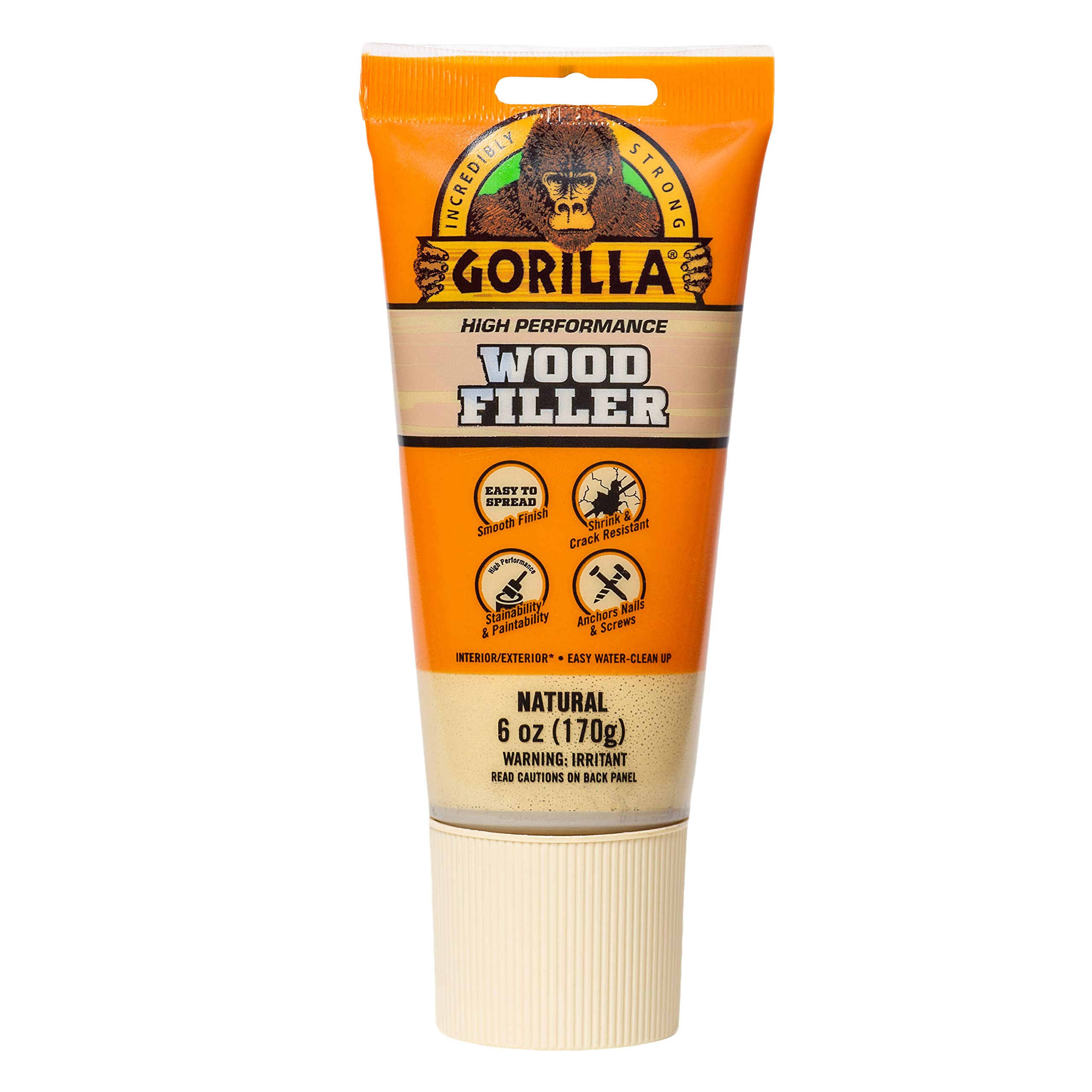 GorillaAll Purpose Wood Filler, 6oz Tube, Natural (Pack of 1)