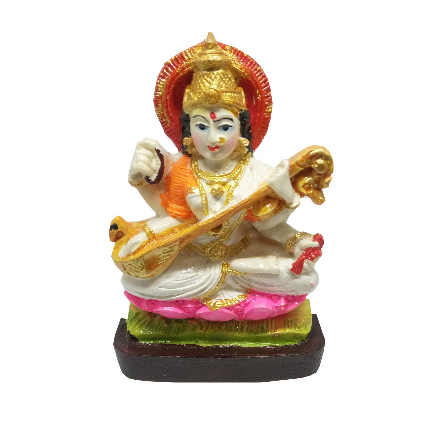 Salvus App SOLUTIONS Handmade Marble Dust Maa Saraswati Statue (11x7 cm, Multicolour)