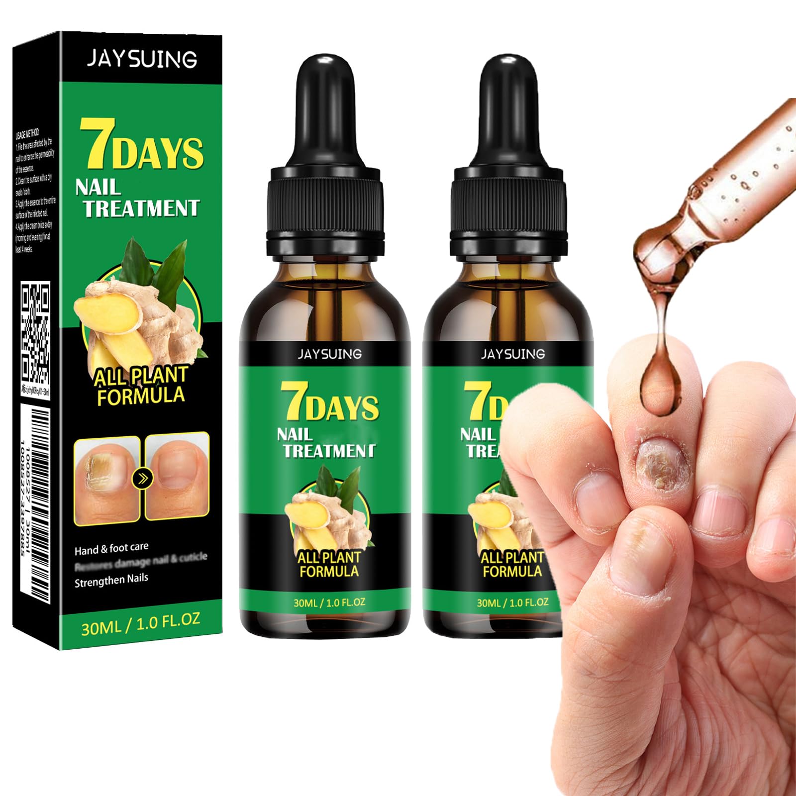 Ginger Nail Treatment Nail Support Nail Care, 7days Nail Treatment, Ginger Nail Growth Serum, Ginger Cuticle Care Oil for Nails,Cuticle Serum for Nails (2Pcs, 1 Fl.oz(pack of 1))