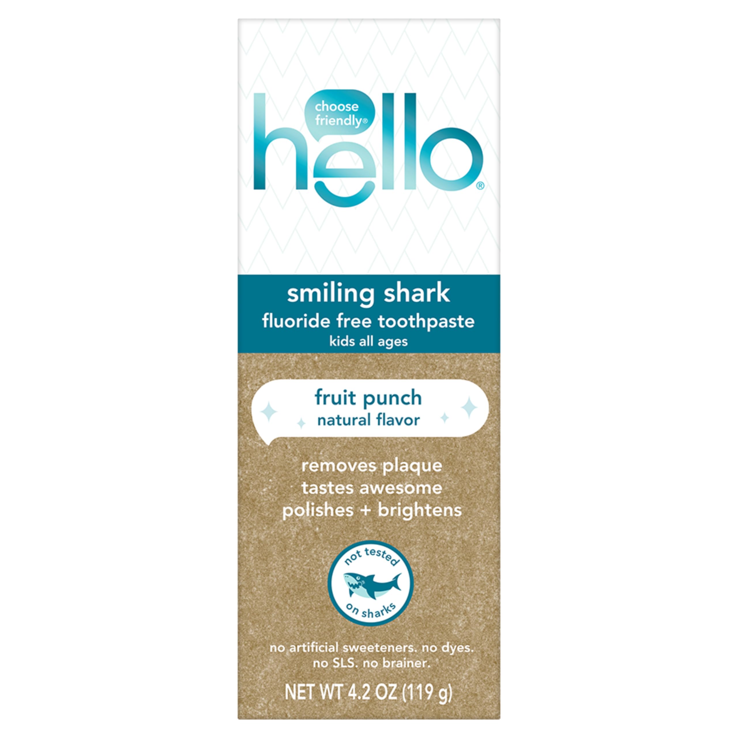 hello Smiling Shark Fluoride Free Kids Toothpaste, Natural Fruit Punch, 4.2 Oz Tube