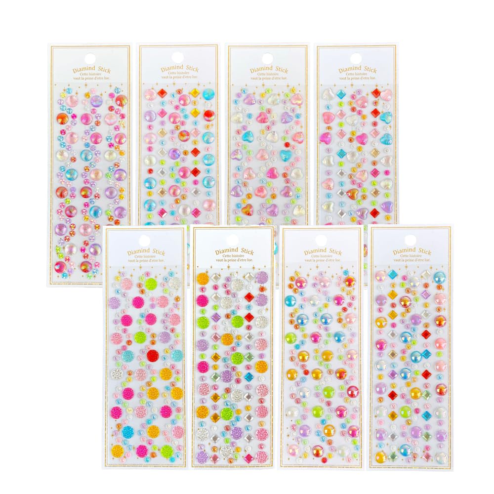 ELECDON Rhinestone Stickers, 1036pcs Self Adhesive Stick on Gems Face Jewels Stickers Rhinestones Gem Stickers, Shining Gemstone Sticky for Crafts Kids Crafting Decorating DIY