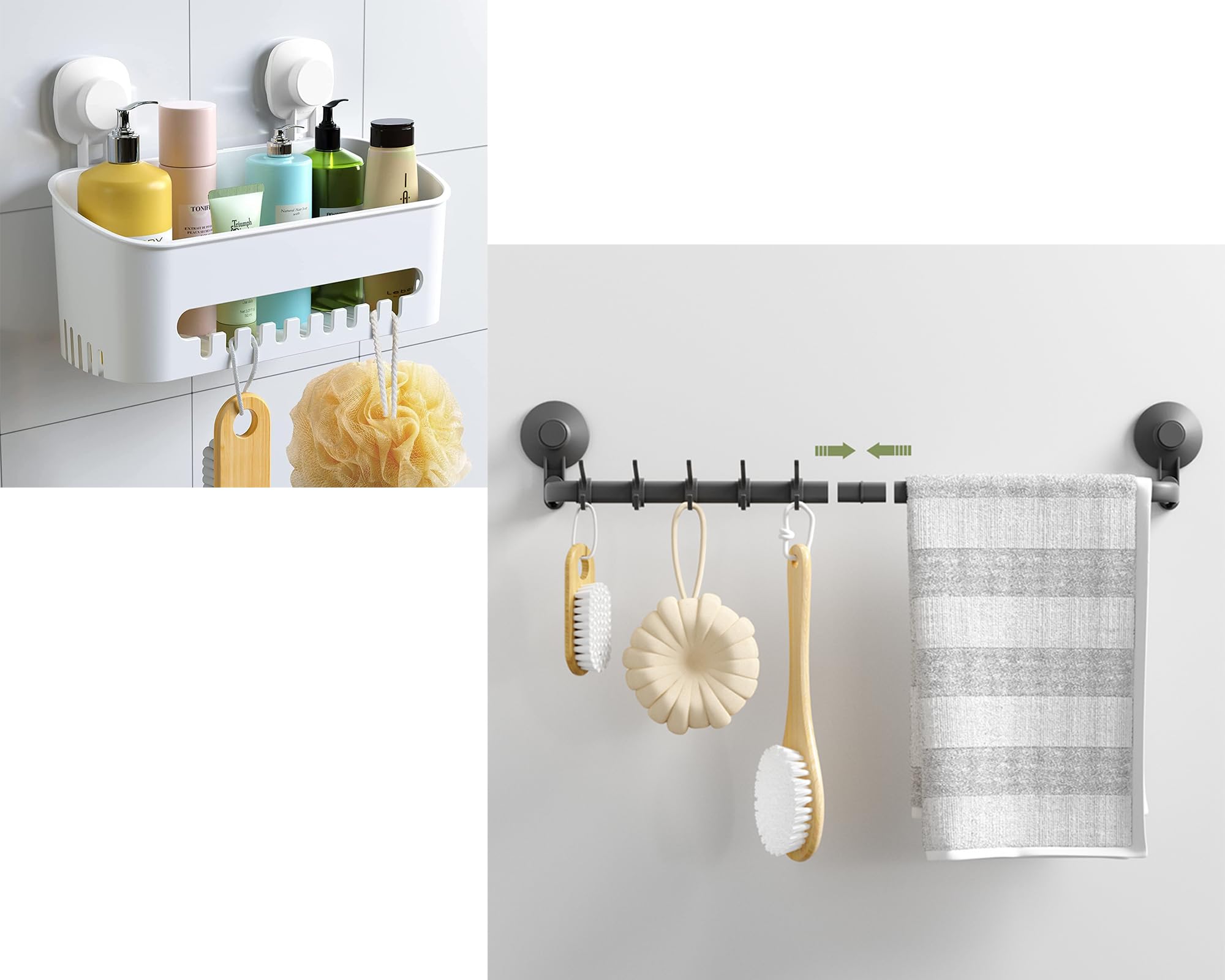 LUXEARSuction Cup Shower Caddy and Upgrade Dark Gray Heavy Duty Suction Cup Towel Bar