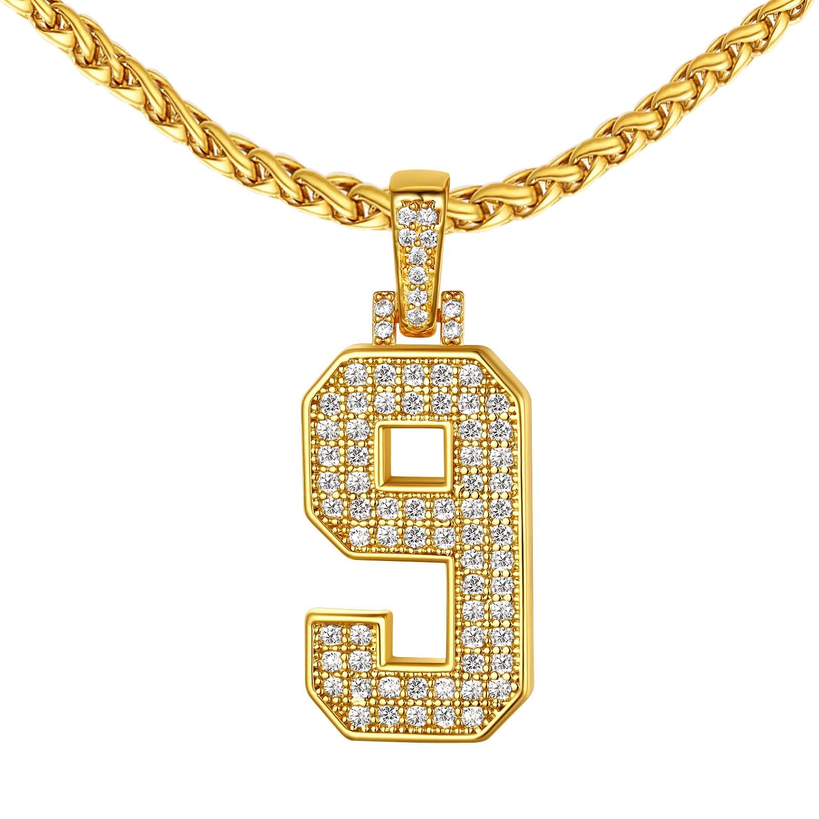 FindChicFindChic Bling Number Necklace for Men Hip Hop Cubic Zirconia 18K Gold Plated Custom Name/2 Row Big Pendant Personalized Jewelry for Rapper, Tennis Chain/Wheat Chain 18'' to 30'' Length, with Gift Box