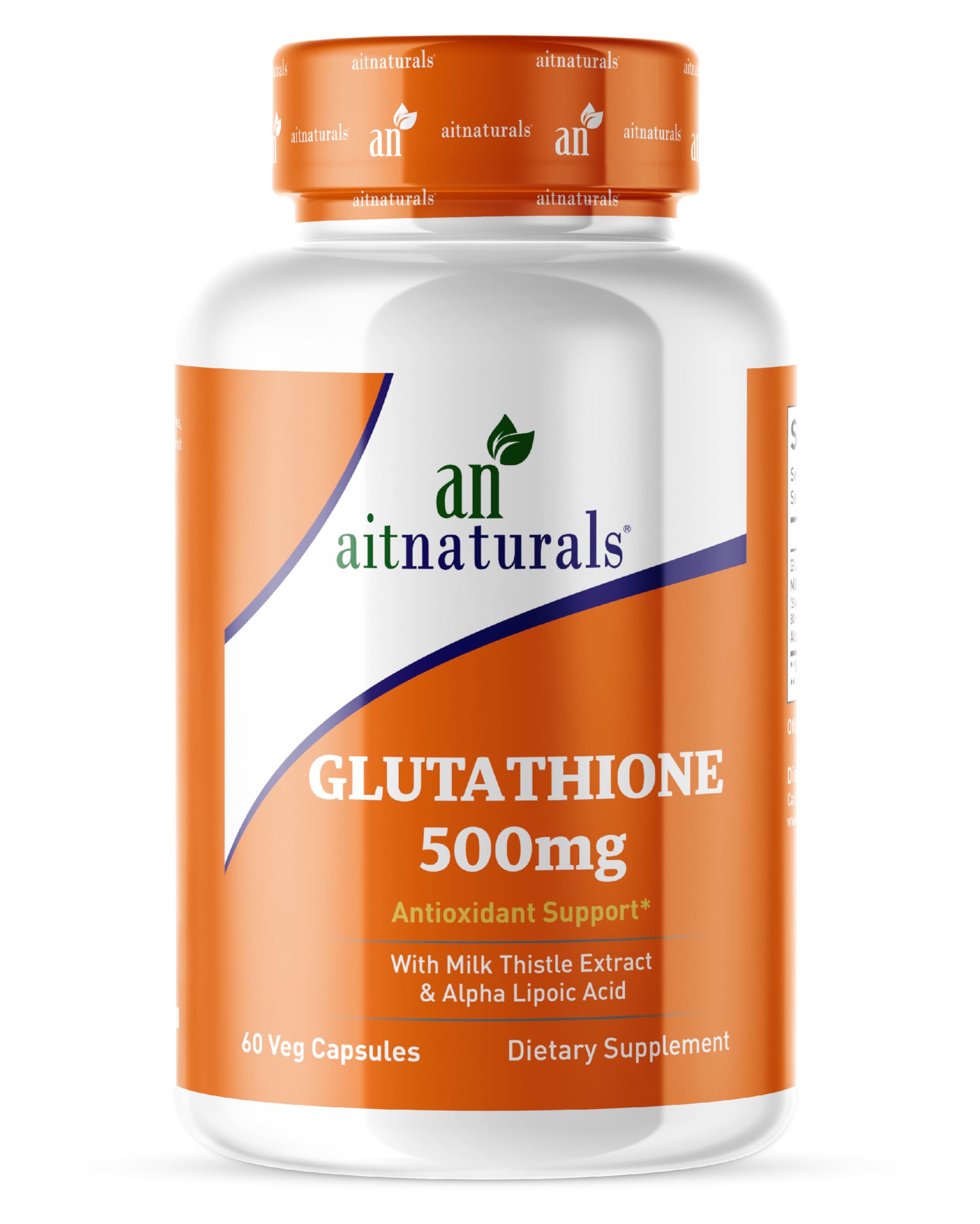 Aitnaturals Glutathione(500mg)-60 Capsules Formulated with Milk Thistle Extract & Alpha Lipoic Acid | Rich Antioxidant, Support Immune System, Radiant Skin, Detoxification, Cellular & Liver Health