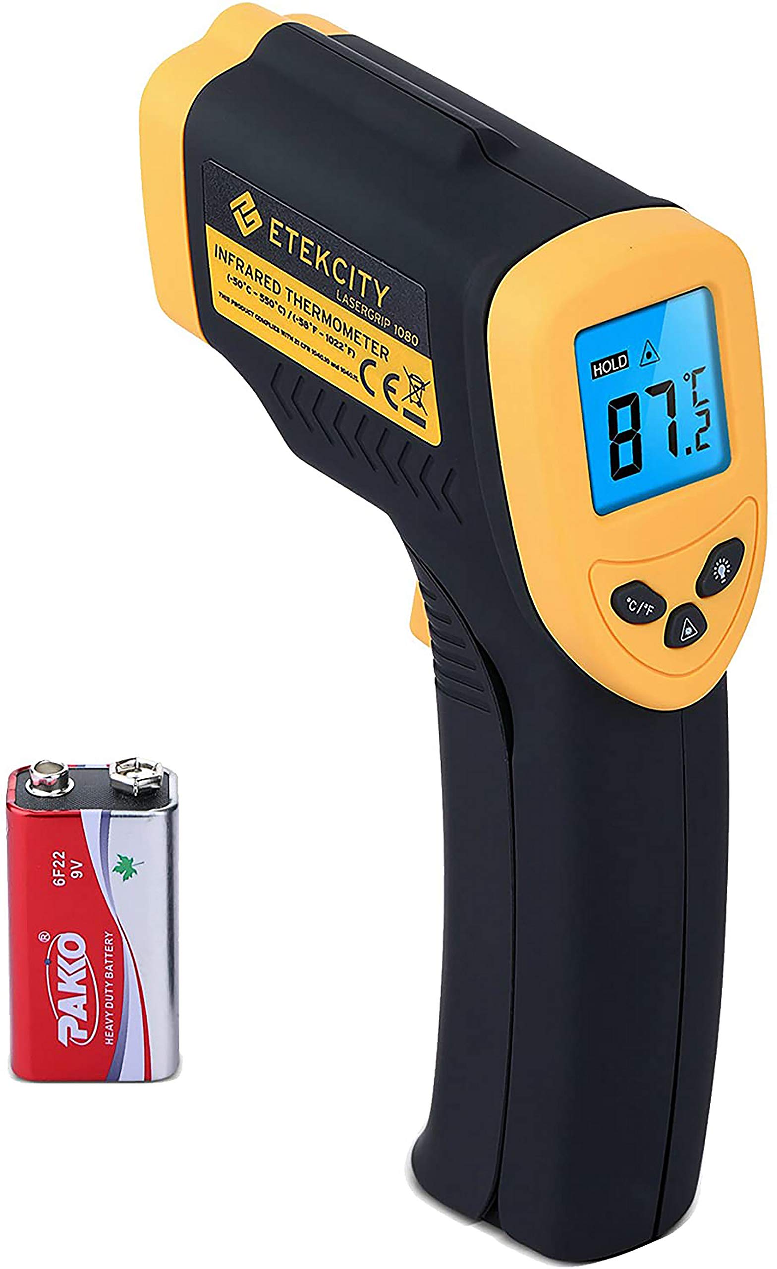 Etekcity Infrared Thermometer Non-Contact Digital Laser Temperature Gun,-50°C ~ 550°C ( -58°F~1022°F ) with LCD Display, for Cooking/Pizza Oven/BBQ/Fridge, (Not for Human), Lasergrip 1080