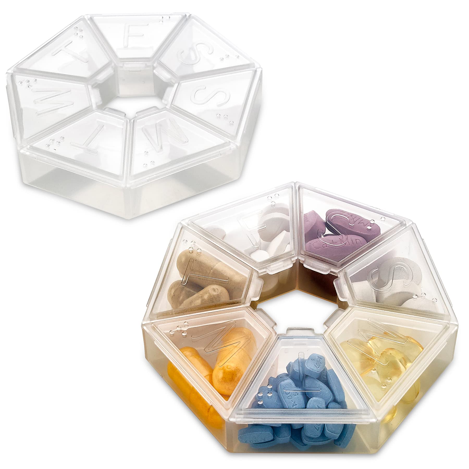 MEDca Weekly Pill Organizer Clear 7-Sided Pill Reminder, Round Shaped PACK OF 2