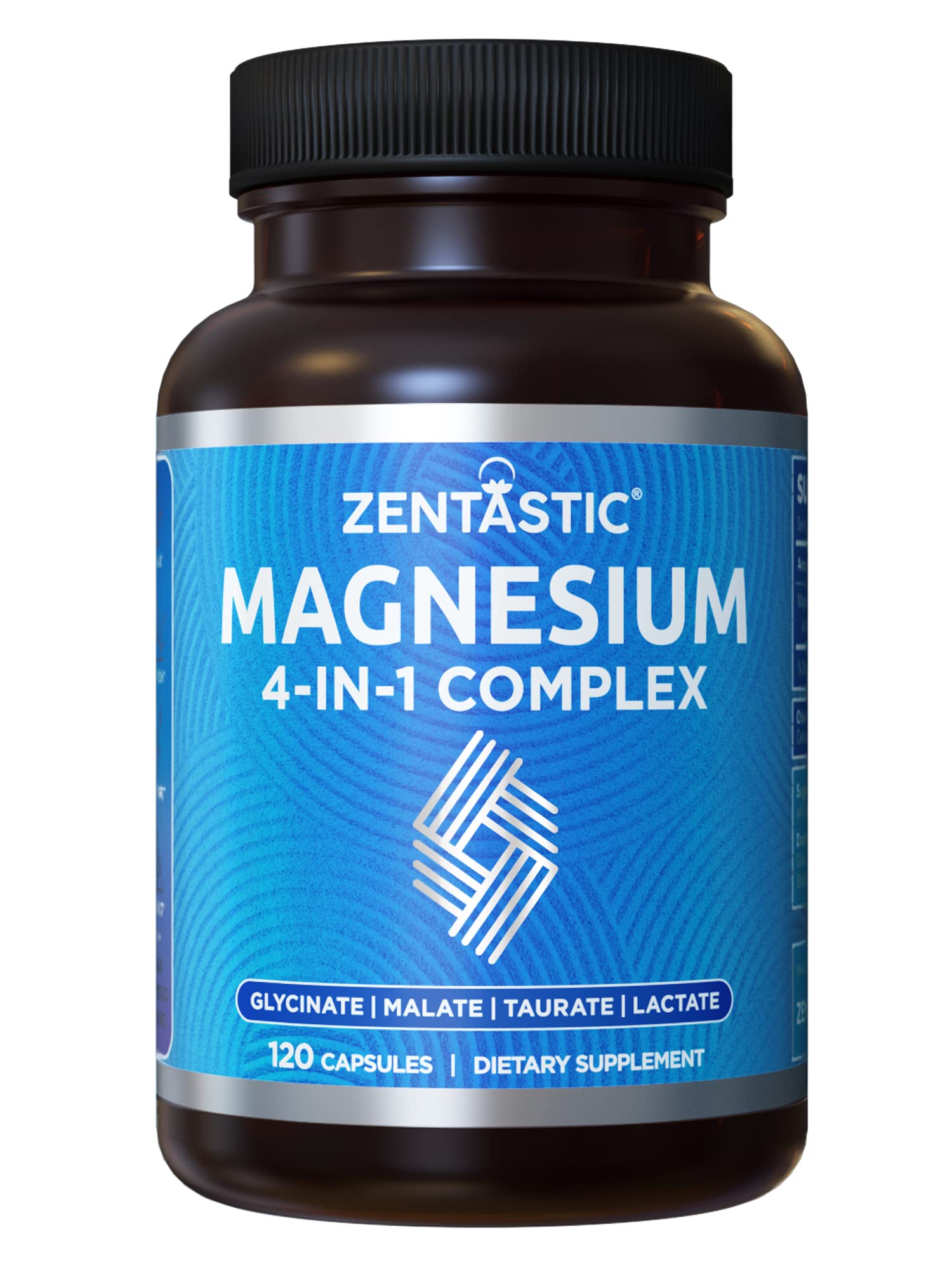 Zentastic 4-in-1 Magnesium Complex - Chelated Magnesium Glycinate, Malate, Taurate & Lactate - High Absorption for Nerves, Immune, Bones, Muscles - Magnesium Supplement - 120 Magnesium Capsules