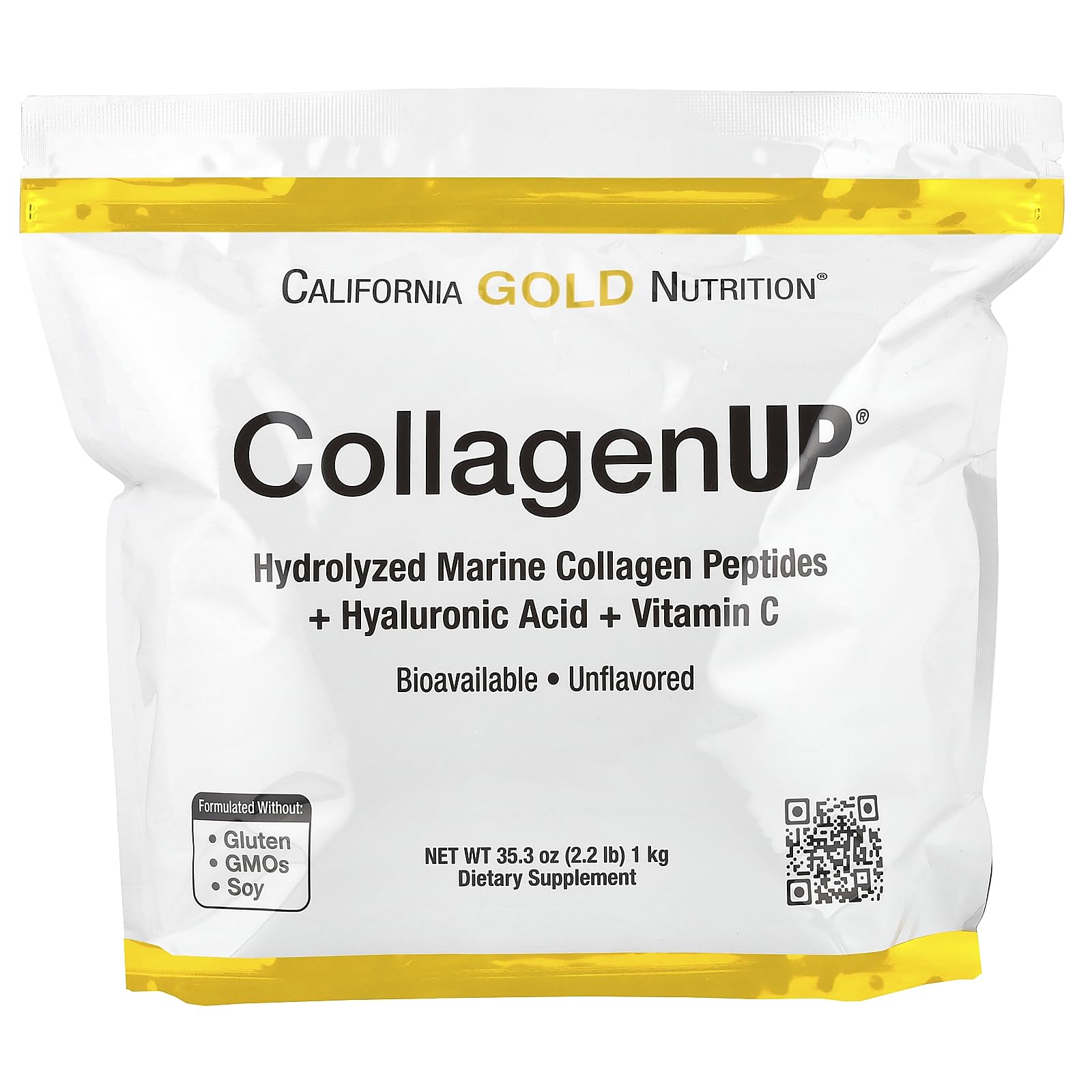 California Gold NutritionCollagenUP®, Hydrolyzed Marine Collagen Peptides with Hyaluronic Acid and Vitamin C, Unflavored, 2.2 lb (1 kg)