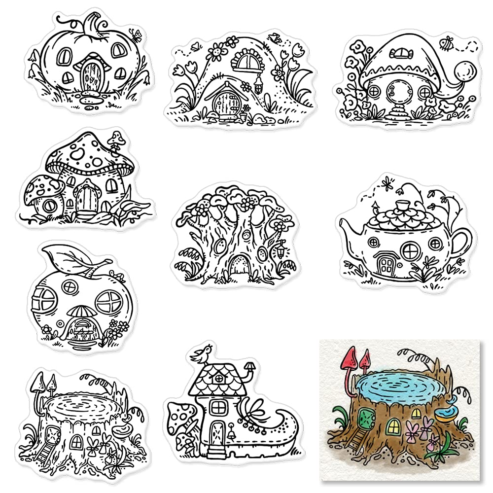 Spring Gnome Houses Clear Stamps for Card Making Scrapbooking Crafting DIY Decorations, Spring Transparent Silicone Stamps Seal for Embossing Album Crafts