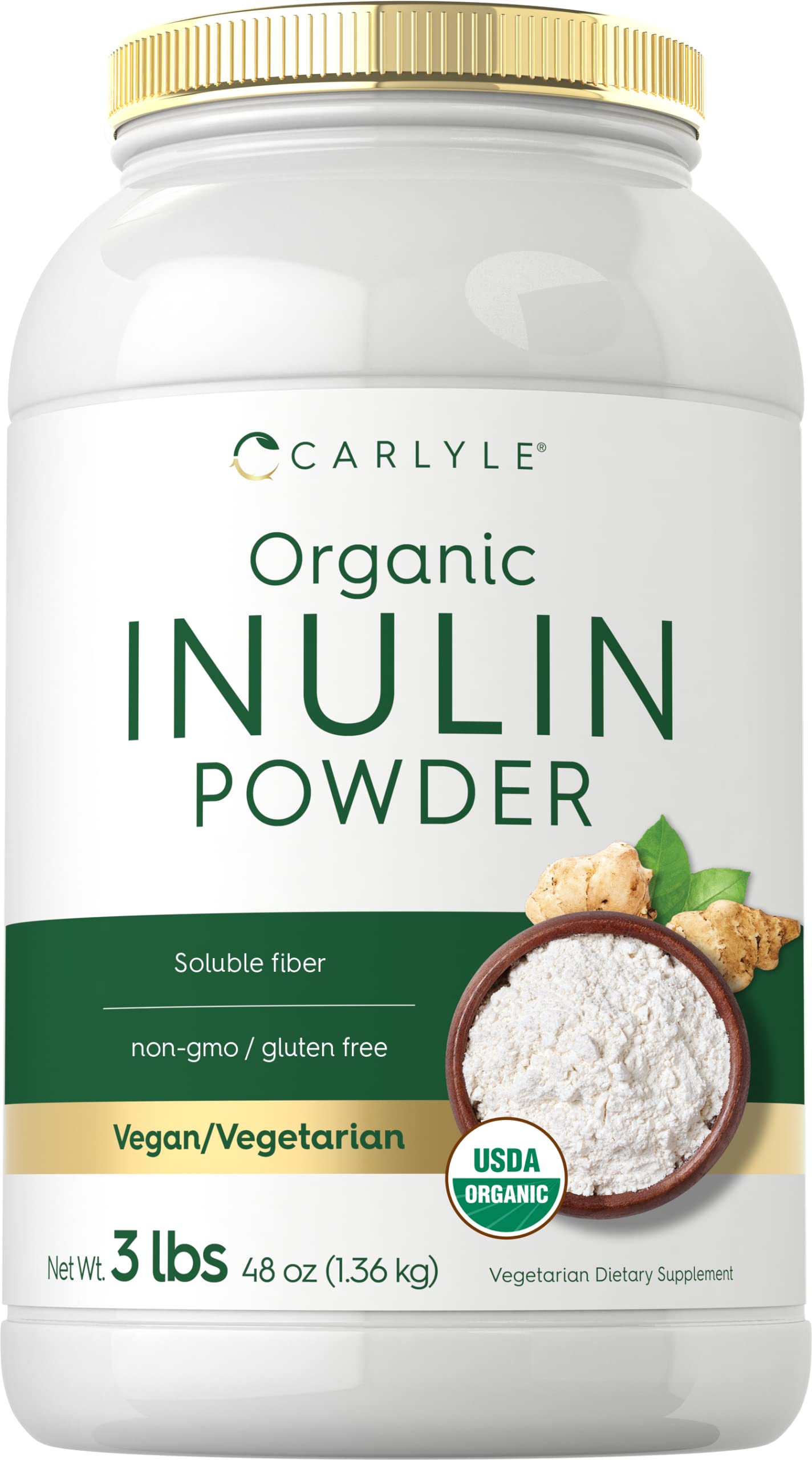 Carlyle Organic Inulin Powder 48oz | Fiber Supplement from Jerusalem Artichoke | for Probiotic Health | Vegan, Vegetarian, Non-GMO, Gluten Free |