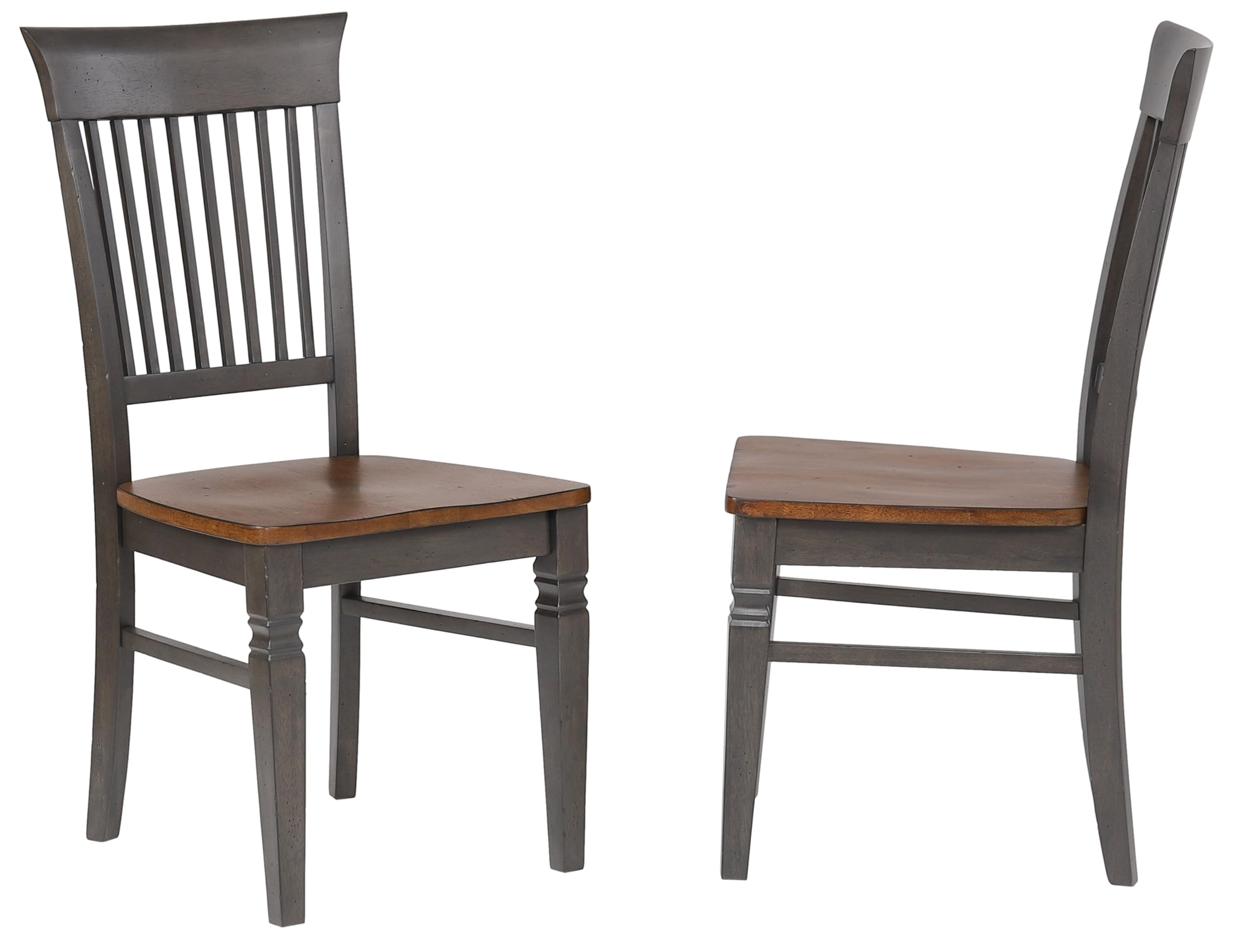 Sunset TradingDakota Back Dining Armless Side Set of 2 | Ideal for Home, Kitchen, Office, Waiting Room Seating Fancy Slat Chair, Distressed Brown and Ash Gray