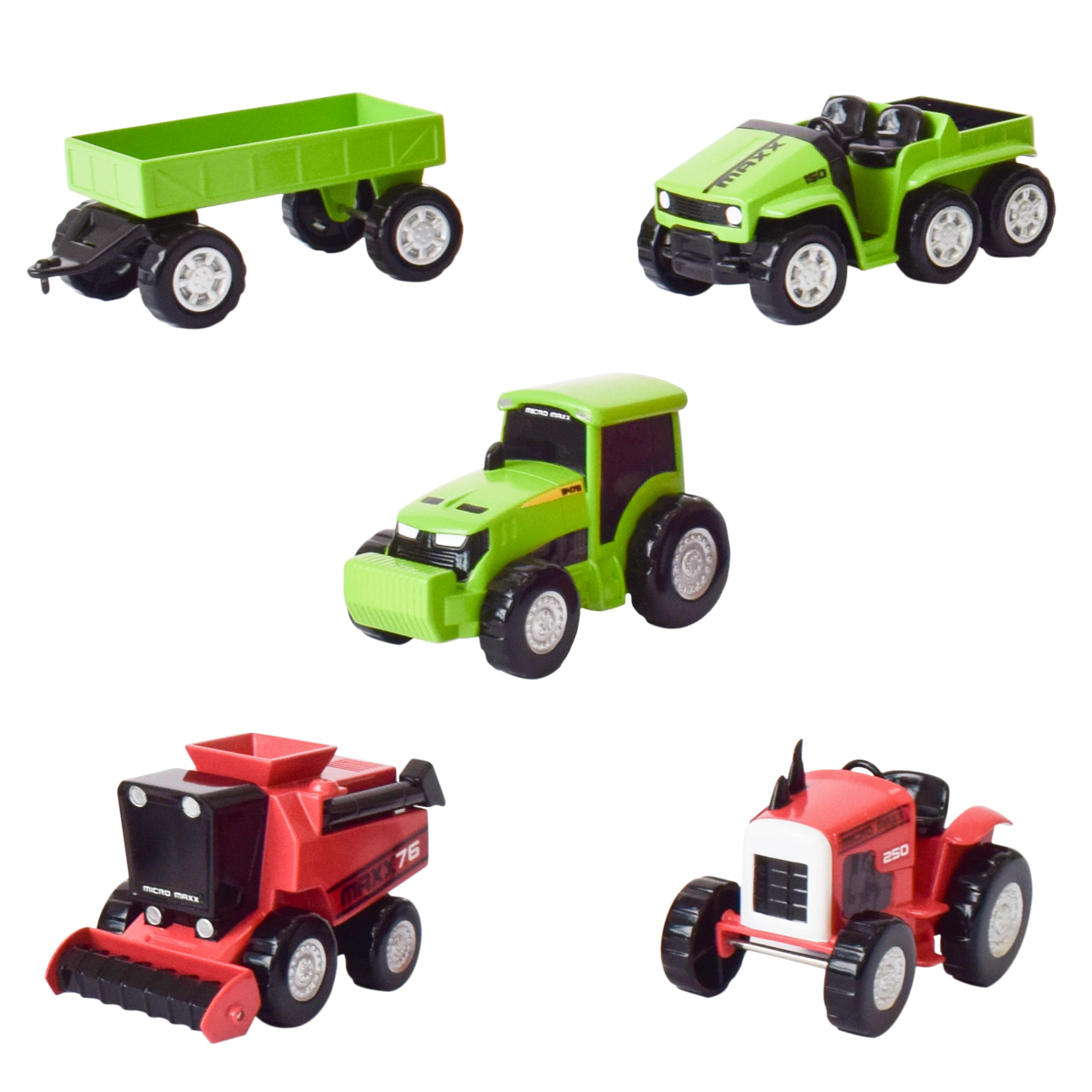 Sunny Days Entertainment, LLC.Maxx Action Micro Farm Vehicles - 5-Pack Assorted Farm | Tractor - Classic Tractor - Harvester - Gator - Trailer | Free Wheeling with Moving Parts