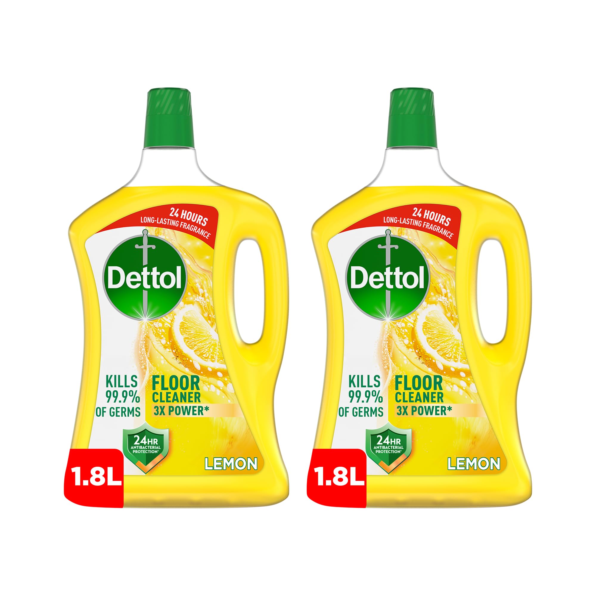 Dettol Lemon Antibacterial Power Floor Cleaner With 3 Times Powerful Cleaning (Kills 99.9% Of Germs), 1.8L, Twin Pack