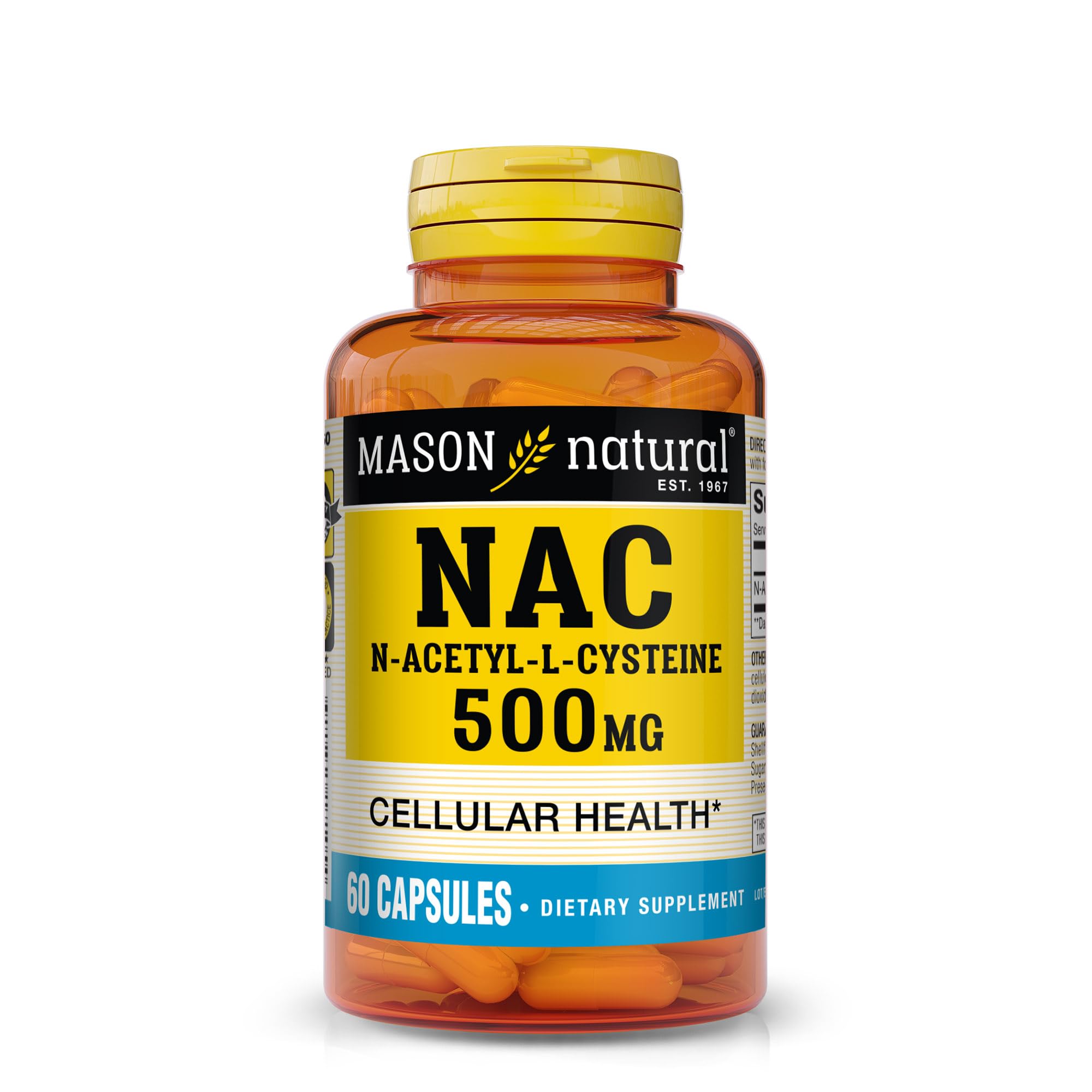 Mason Natura NAC N-Acetyl-L-Cysteine 500 mg, 2 Month Supply, Supports Normal Cellular Health, Immune System Booster for General Wellness, 60 Capsules