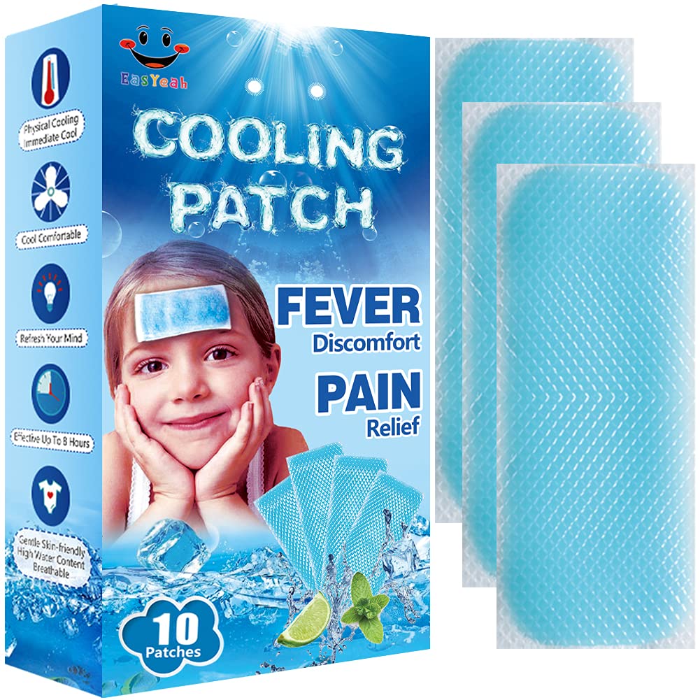 EasYeah Kids Cooling Patches for Fever Discomfort & Pain Relief, Cooling Relief Fever Reducer, Soothe Headache Pain, Pack of 10