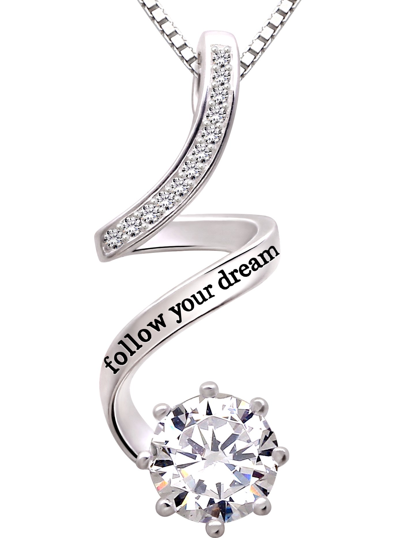 ALOV Sterling SilverALOV Jewelry Sterling Silver ?Follow Your Dream? Cubic Zirconia Pendant Necklace