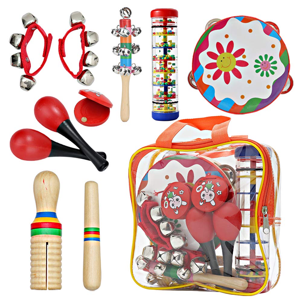 Kids Musical Instruments Toys Set: Baby Music Toys Montessori Percussion for Toddlers - Preschool Educational Musical Toys Set for Boys and Girls with Storage Bag (Red)