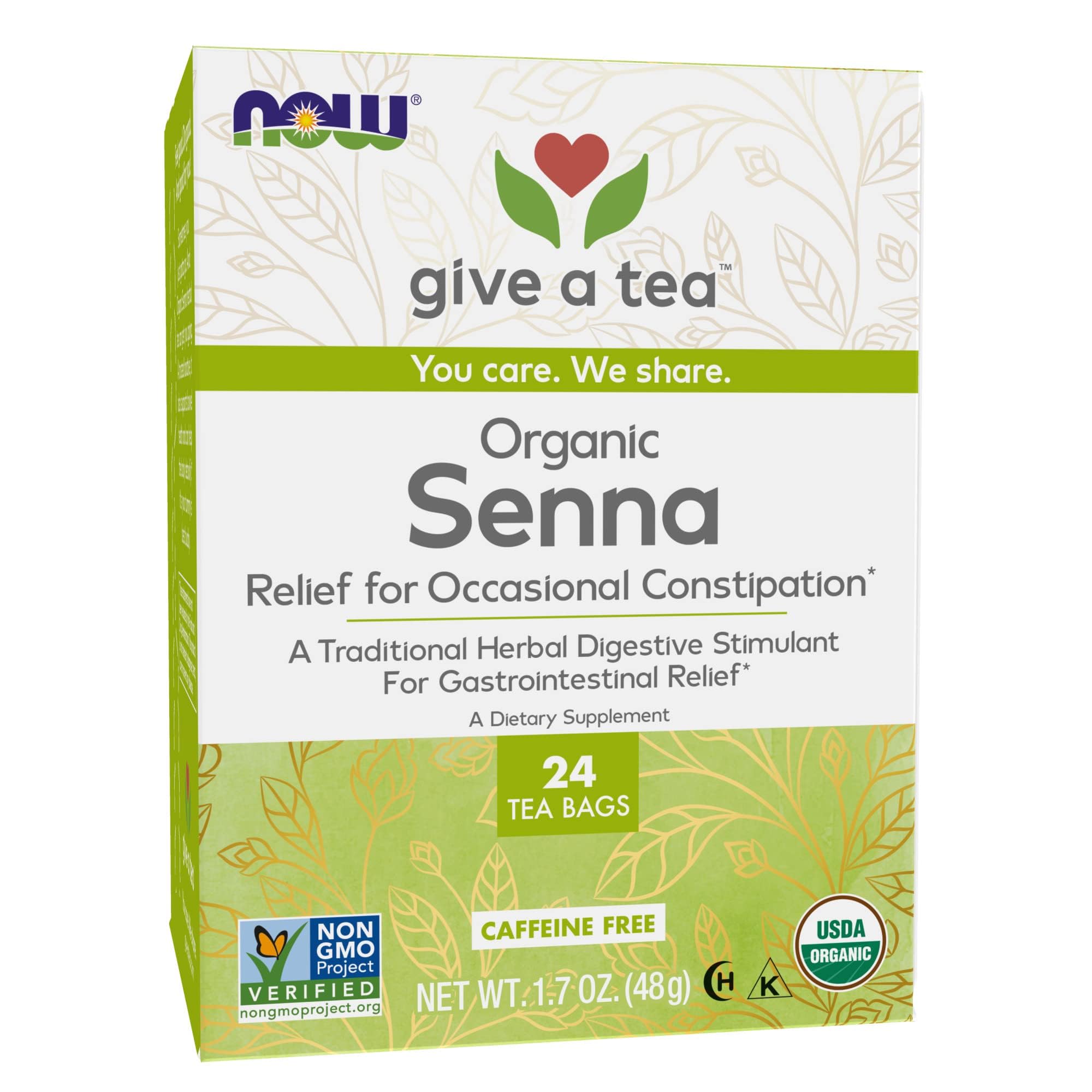 NOW Foods Give a Tea Organic Senna, Herbal Laxative, Caffeine-Free, 24 bags