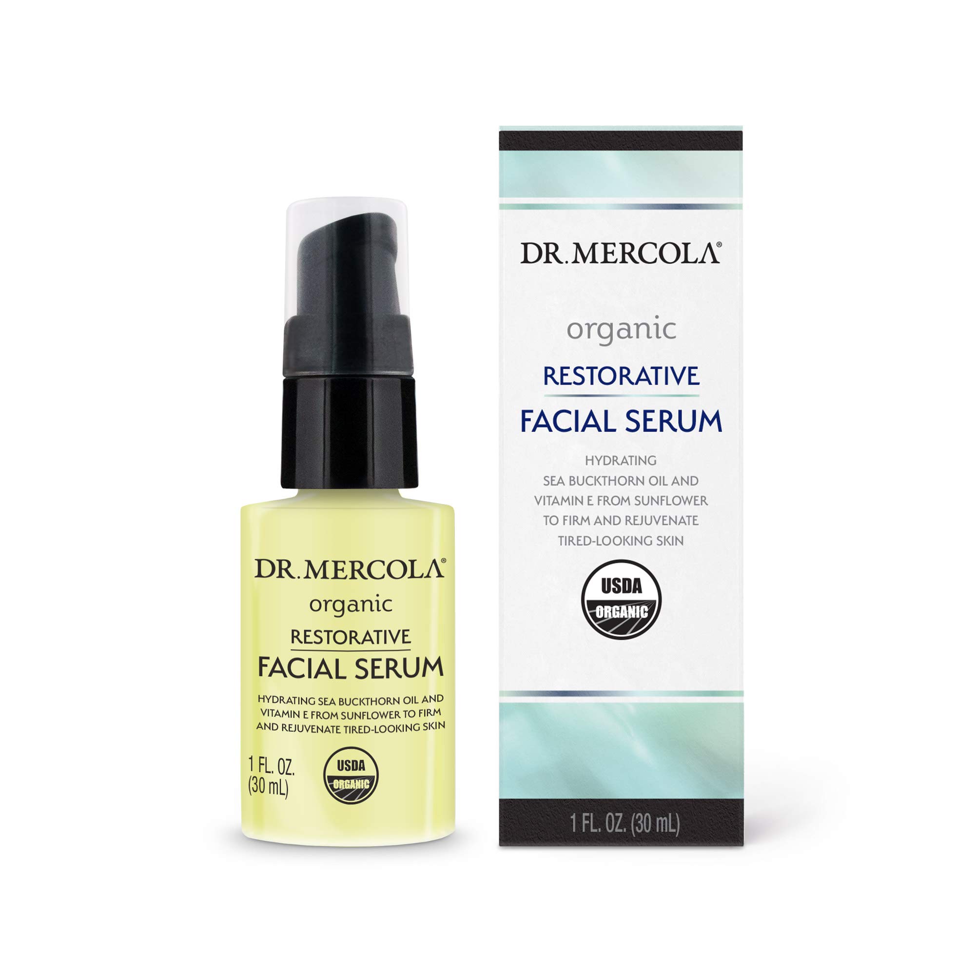 Dr. Mercola Organic Restorative Facial Serum, 1 Fl. Oz. (30 ml), non GMO, Soy Free, Gluten Free, USDA Organic