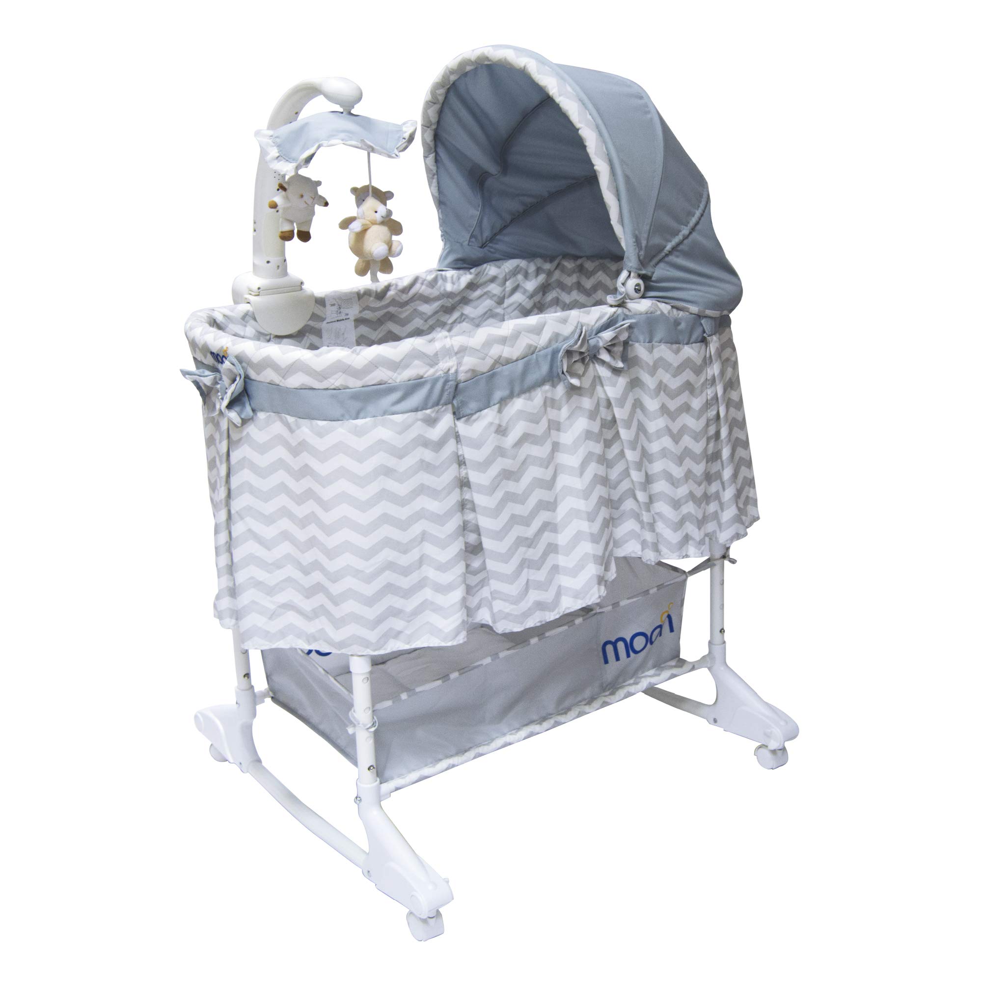 MoonSoffy 4 in 1 cnvertible cradle co- Sleeper for New Born baby, Rocking bassinet with Rotating Musical Mobile with Toys| 4 Heights adjustable position,multi position canopy & premiumand attractive