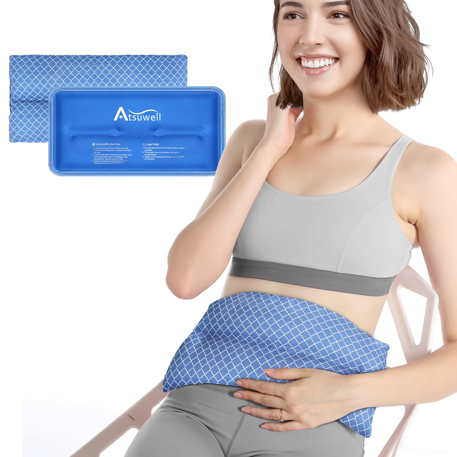 Atsuwell Heating Pad Microwavable and Gel Ice Pack for Pains and Injuries Relief (7.5"x14") - Multipurpose Moist Heat Microwavable Heated Wrap and Cold Compress Ice Pack for Neck, Belly, Muscle, Joint