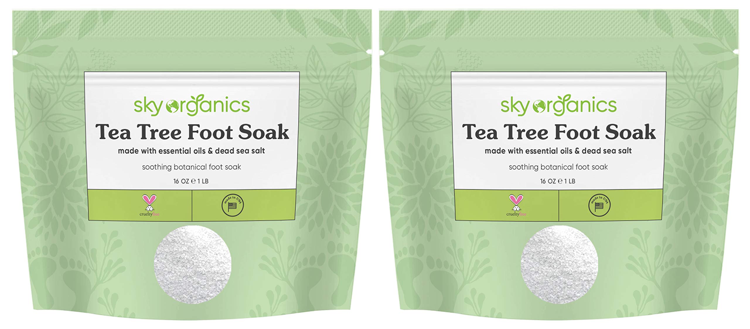 Tea Tree Foot Soak Salts by Sky Organics (16 oz x 2 Pack) Essential Oil Foot Soak with Epsom Salt Lavender Peppermint Essential Oil Soothing Foot Soak for Foot Bath Made in USA Vegan a& Cruelty-free