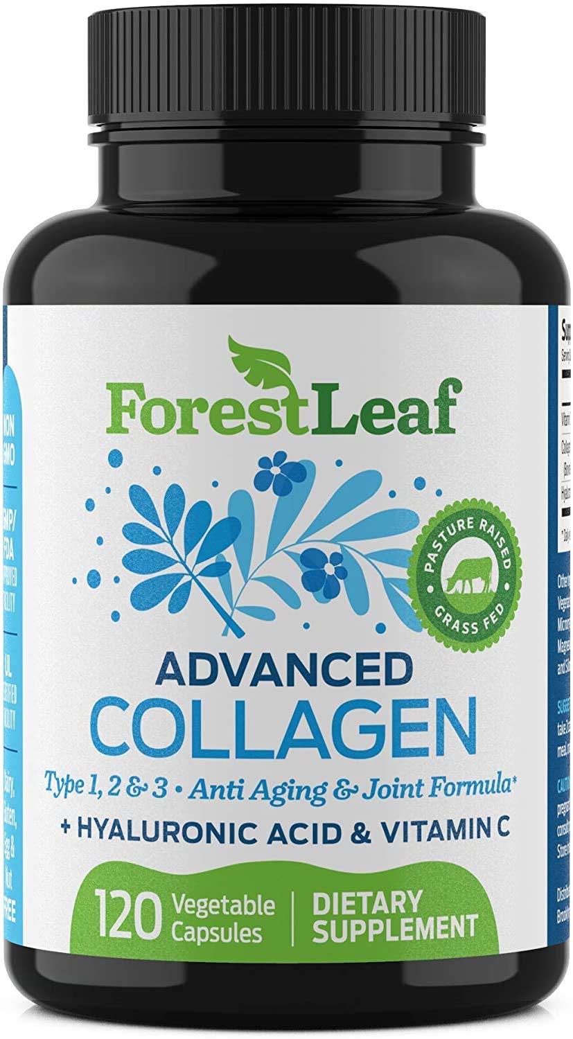 QHPCollagen | ForestLeaf | Advanced Collagen Supplement | For Hair, Nails and Skin | Type I, II and III | With Hyaluronic Acid and Vitamin C | 120 Vegetable Capsules