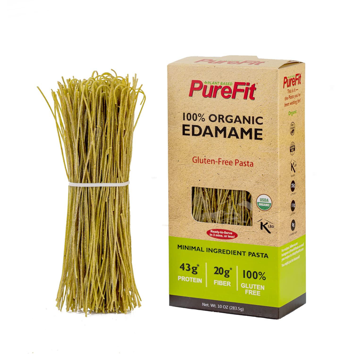 PureFit - Organic Edamame Spaghetti Pasta (10 Oz/5 servings) - Low Carb Keto Pasta, High Protein, Gluten-Free, Vegan, Non-GMO, Kosher, Plant-Based Bean Noodles