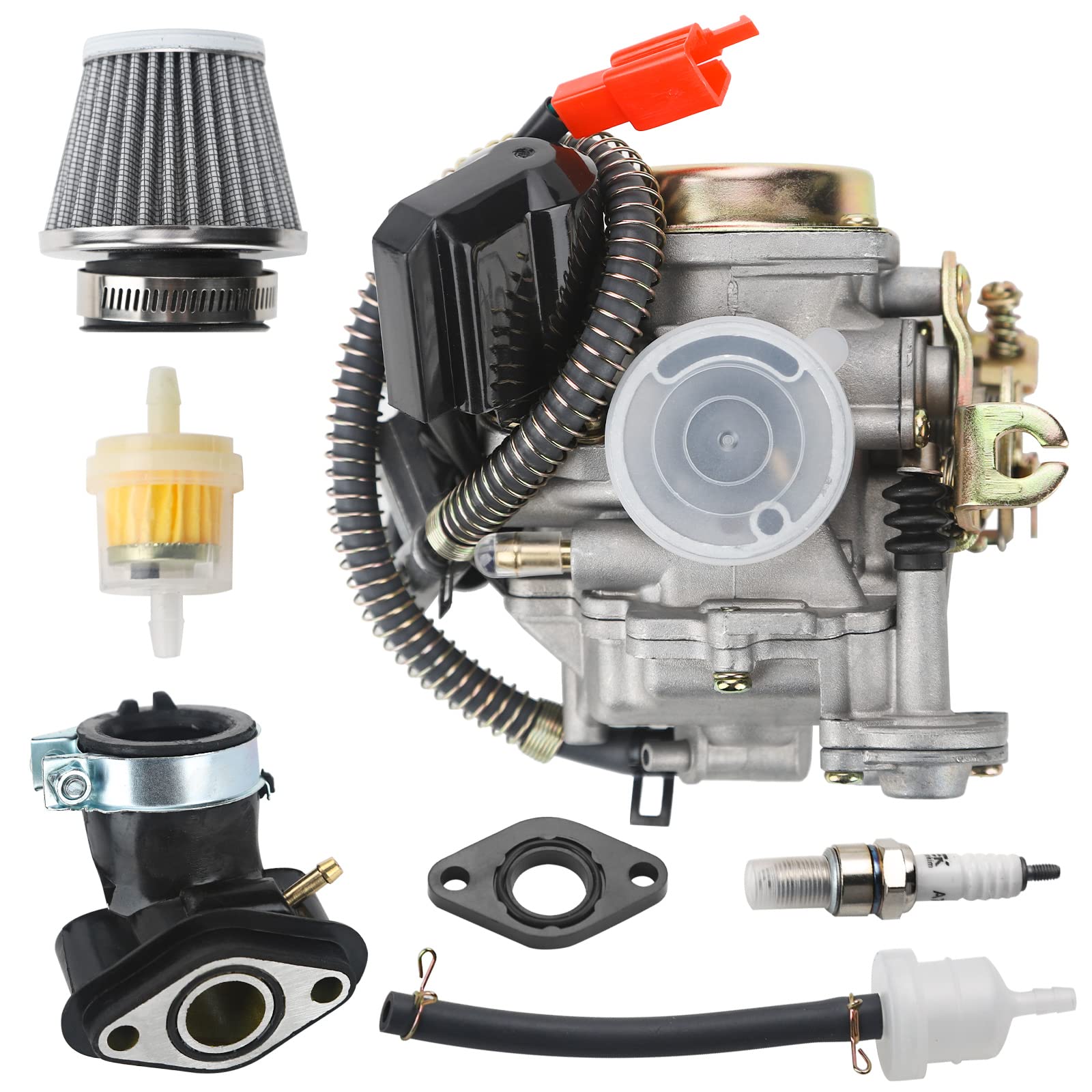 GY6 50cc Carburetor For GY6 4 Stroke Engine 49cc 50cc Scooter Taotao Go Kart Moped PD18J Carb Engine, 139QMB 139QMA Carburetor with Air Filter and Intake Manifold