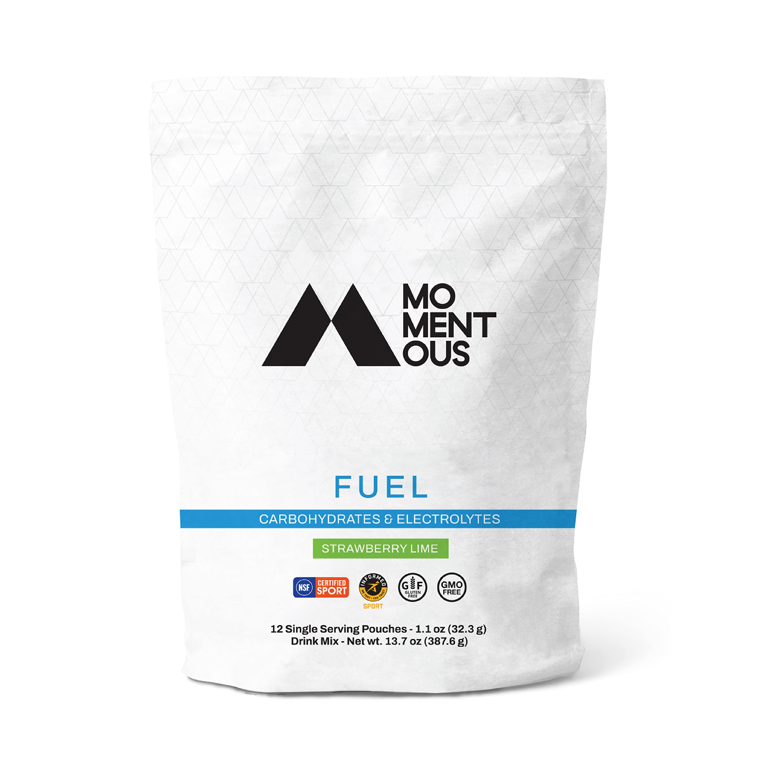 Momentous Fuel, Intra-Workout Carbs & Electrolyte, 28g of Carbs per Serving, 12 Single Serving Packets, Strawberry Lime