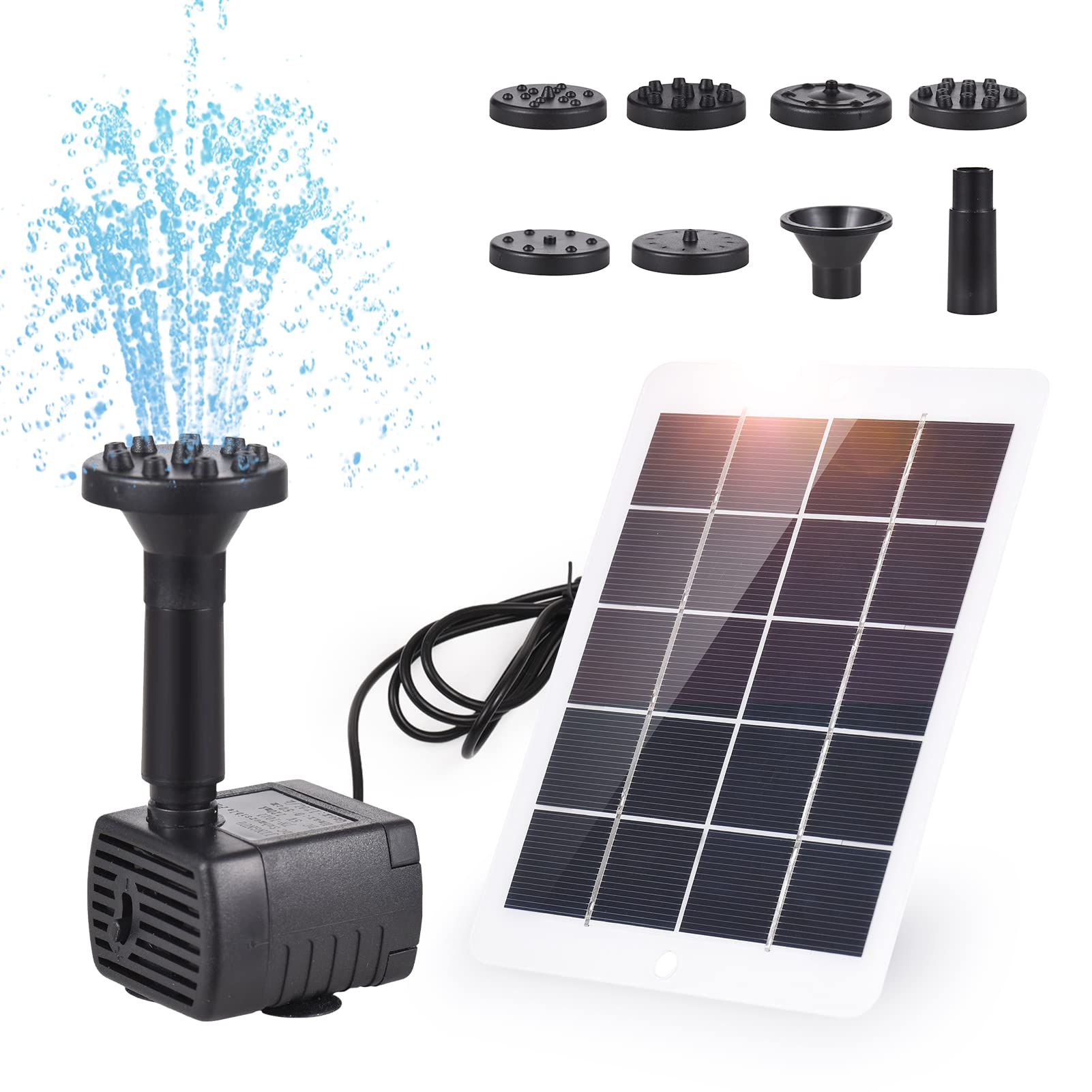 Pond Fountains, Decdeal Solar Water Pump Solar Fountain Pump for Bird Bath with 3W 5V Solar Panel 7 Nozzles Max. Water Height 50cm