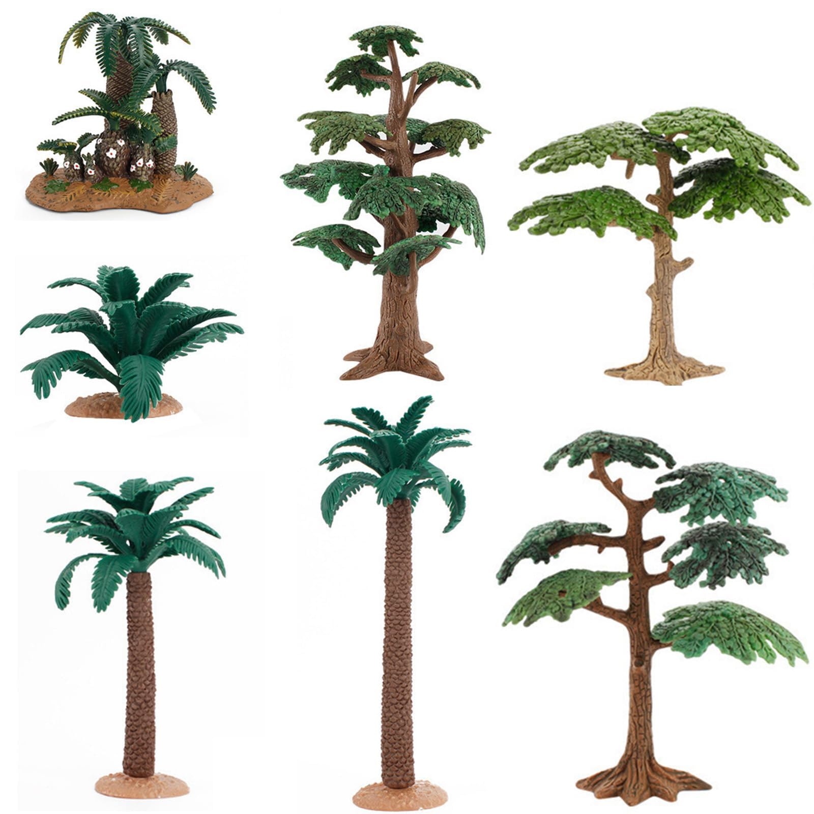 BIGTHREEModel Trees, 7 Pcs Mixed Model Trees, DIY Craft Mini Palm Tree, Simulation Miniature Trees, Plastic Palm Trees for Micro Landscape, Model Railway Scenery Fairy Garden Decor