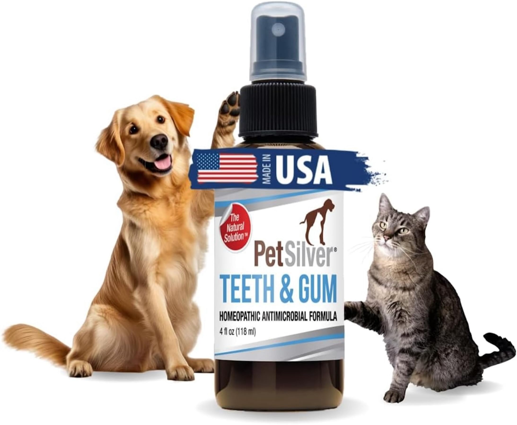 PetSilver Teeth & Gum Spray for Dogs and Cats with Chelated Silver, Made in USA, Vet Formulated, Natural Dental Care Solution, Control Tarter and Plaque, Clean Teeth Without Brushing, Easy to Apply