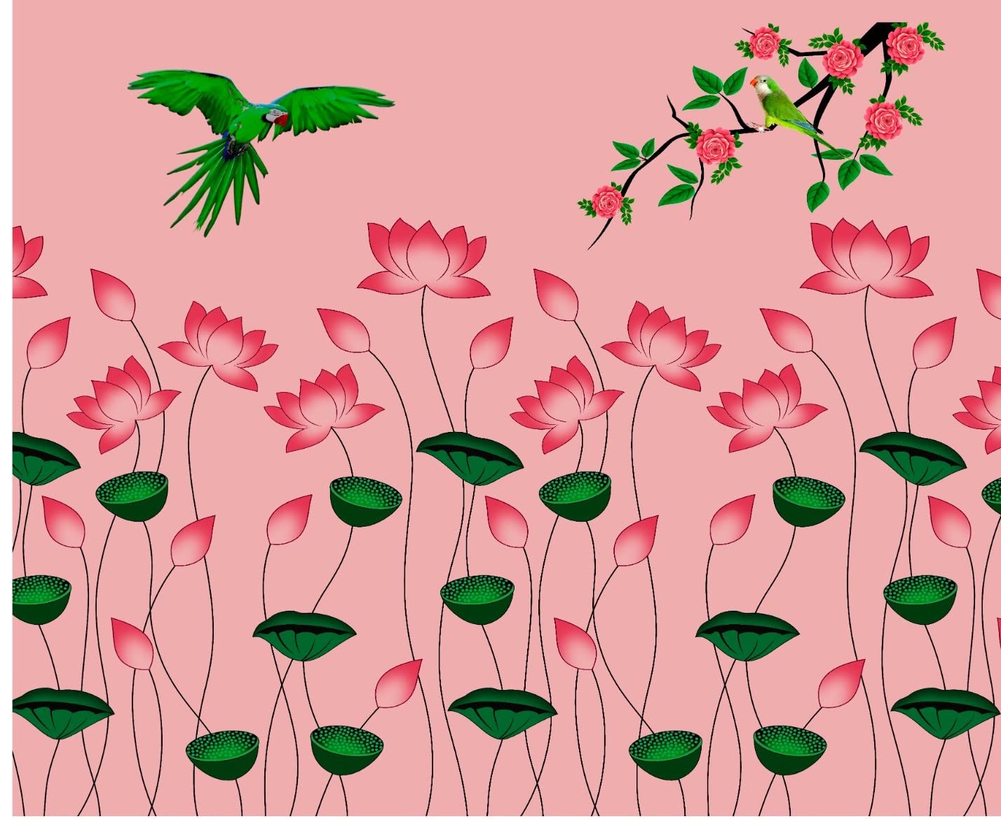 zeonelymart Lotus Design Backdrop Cloth for Special Occasions,Traditional Ceremonies Parrot with Lotus Design Satin Fabric Size : 8 Feet Length * 10 Feet Width (Pink)