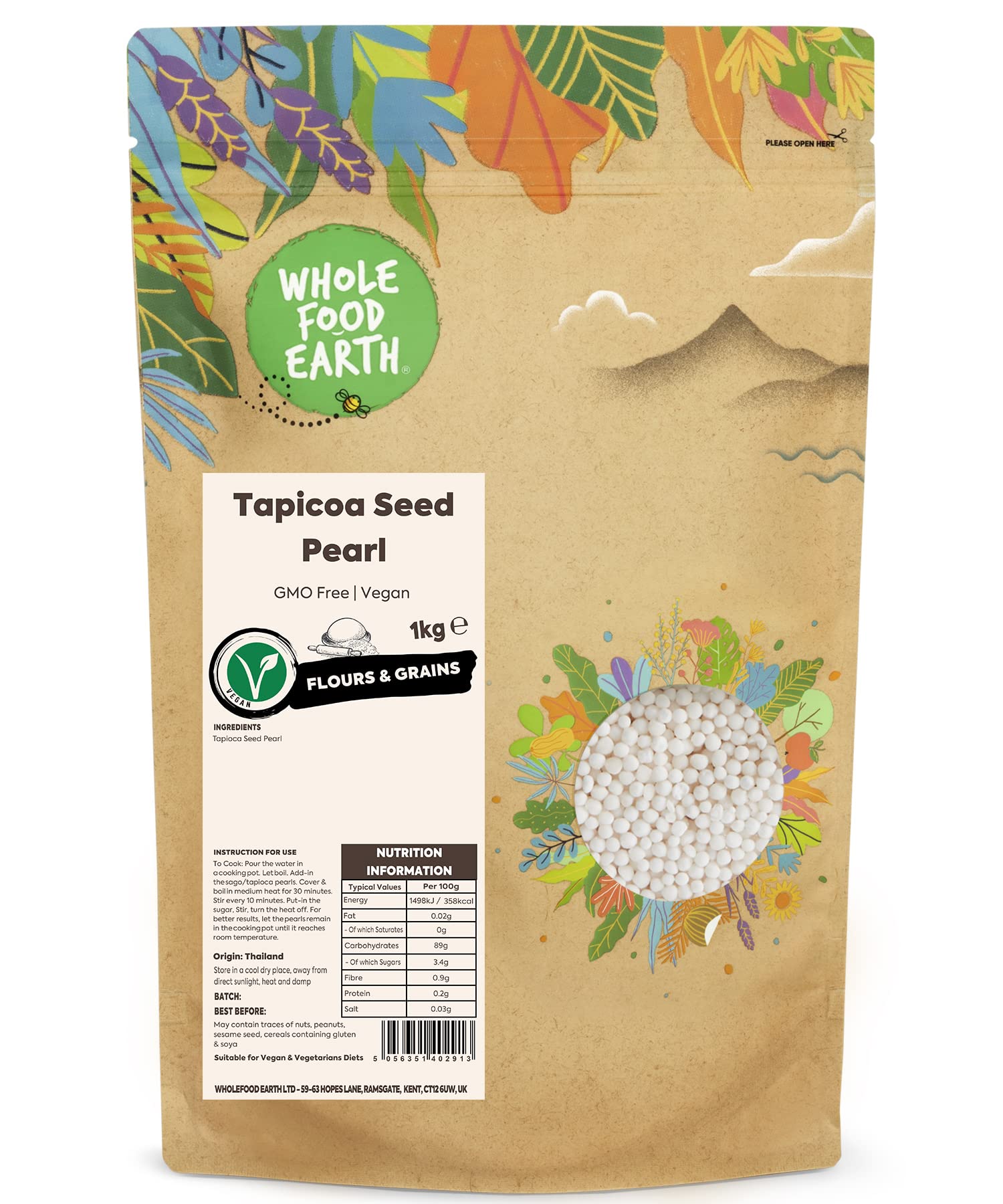 Wholefood EarthTapicoa Seed Pearl 1 kg | GMO Free |