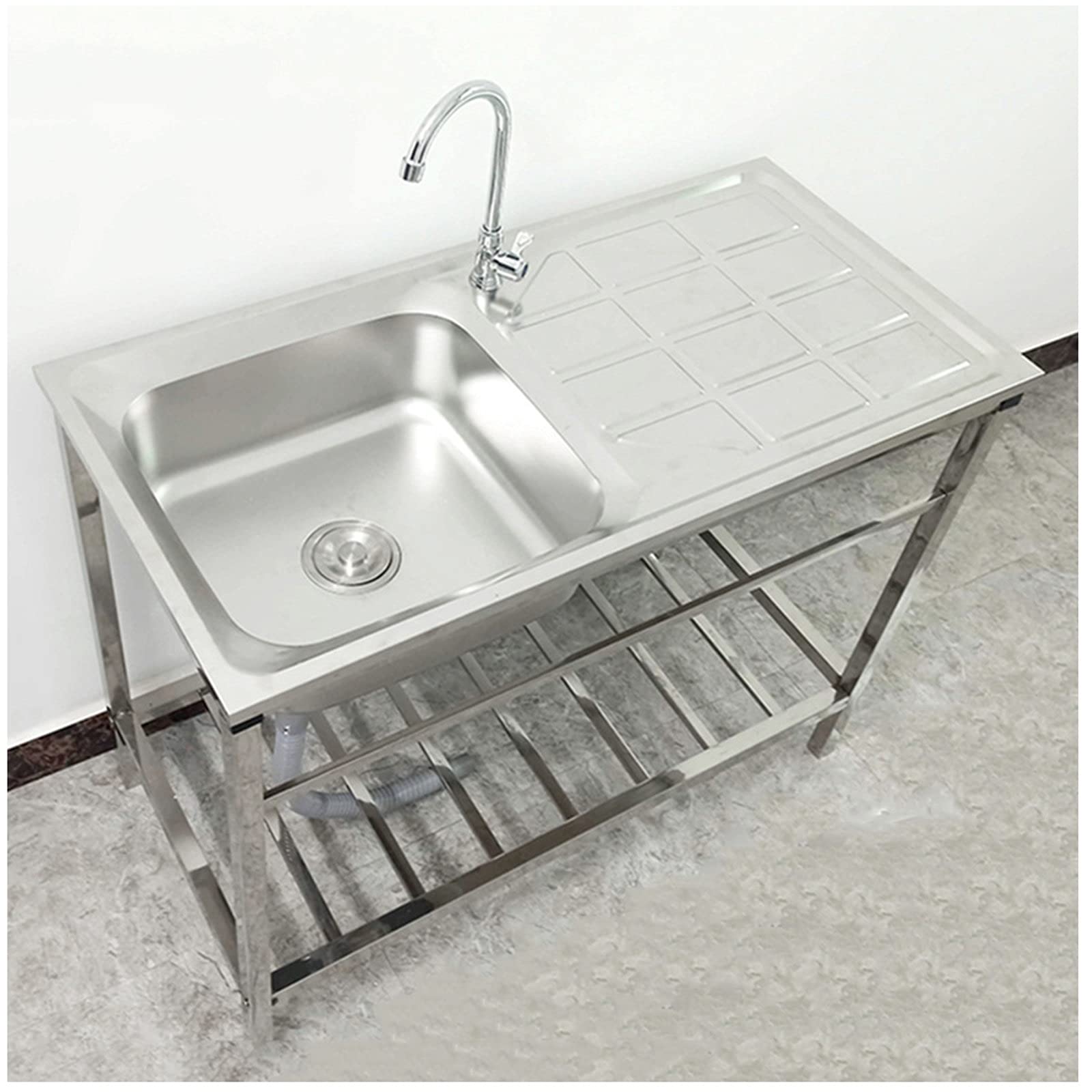 WWJQ Commercial Sink Single Bowl Washing Sink, Stainless Steel Kitchen Sink Utility Sink with Drainboard for Restaurant, Garage, Laundry Room, Bar Sink - Strong Load-Bearing (Size : 83x50cm)