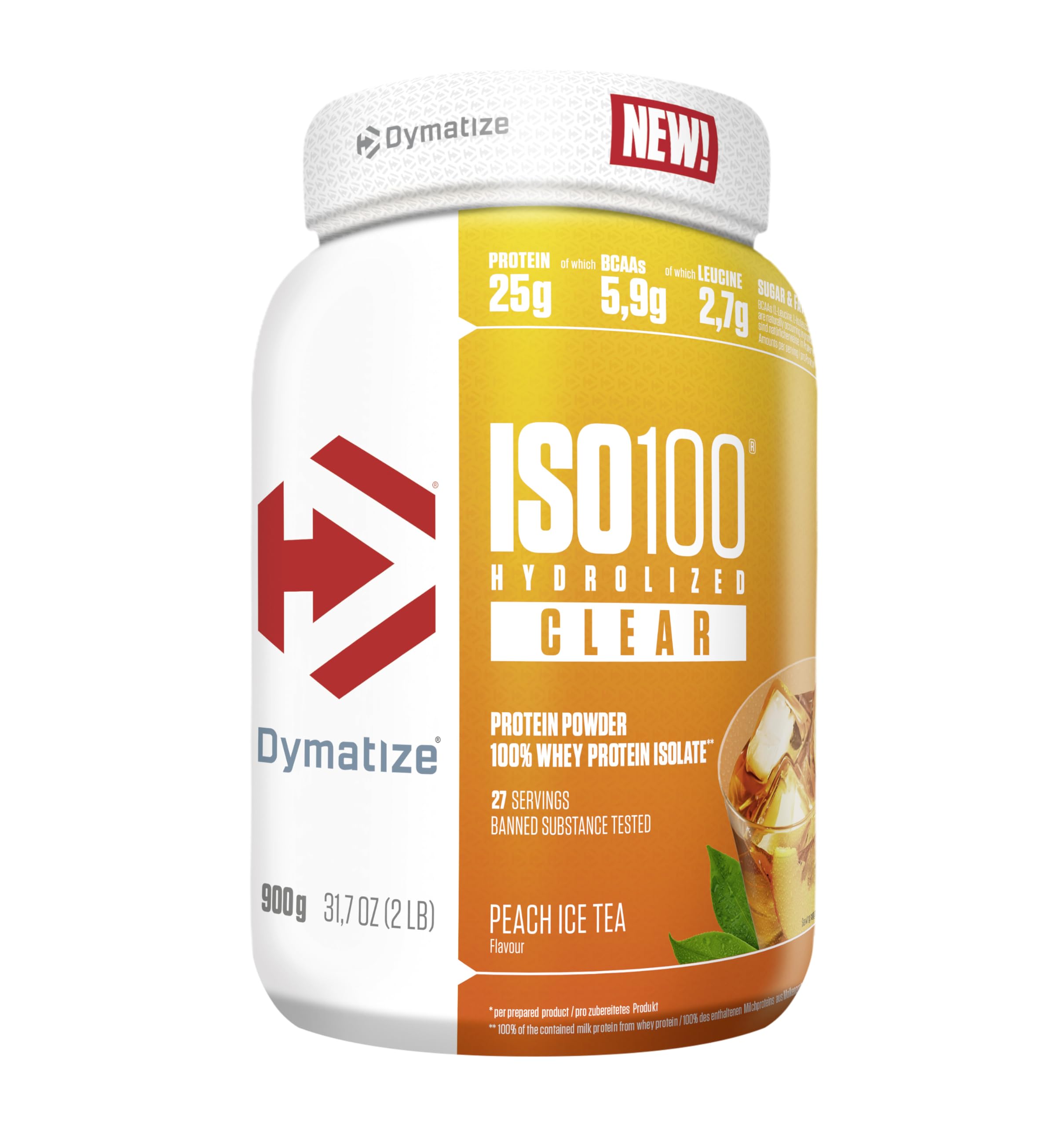 Dymatize ISO 100 Hydrolyzed Clear Peach Ice Tea 900g Whey Protein Powder