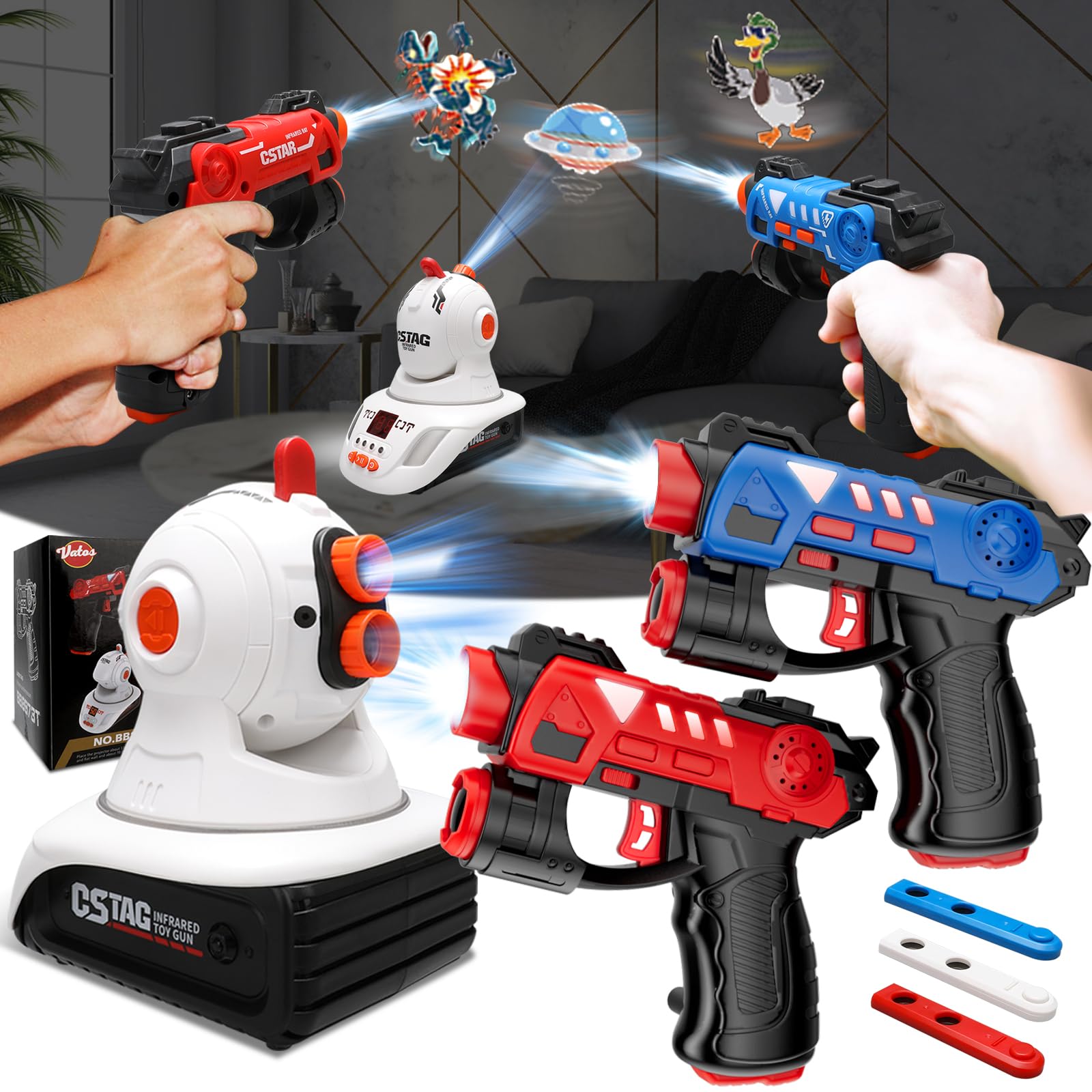 VATOS Infrared Laser Tag Set with Projector - 2 Player Infrared Mini Laser Tag Guns for Kids Boys 3+, Indoor/Outdoor Exciting Game Perfect Family Activity Toy for Kids Age 4 5 6 7 Boys Girls Gift