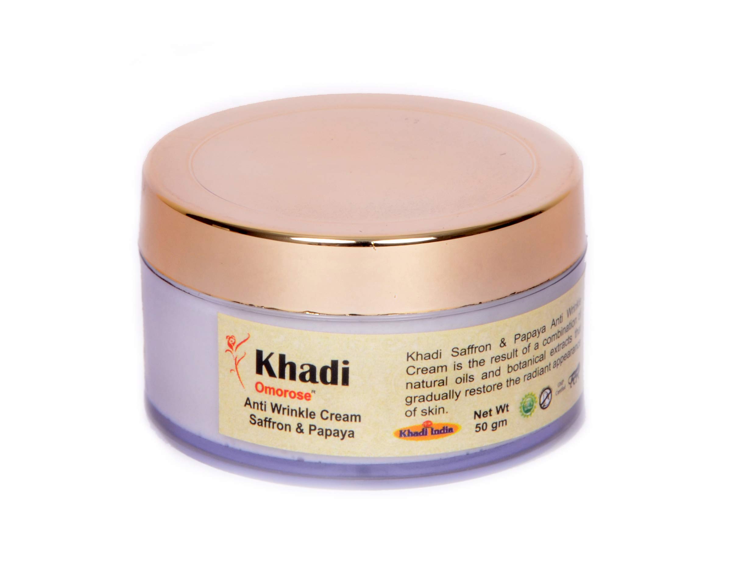 Khadi Omorose Anti Wrinkle Cream With Skin Tightining Effect With Almond, Saffron & Papaya, 50 Gm