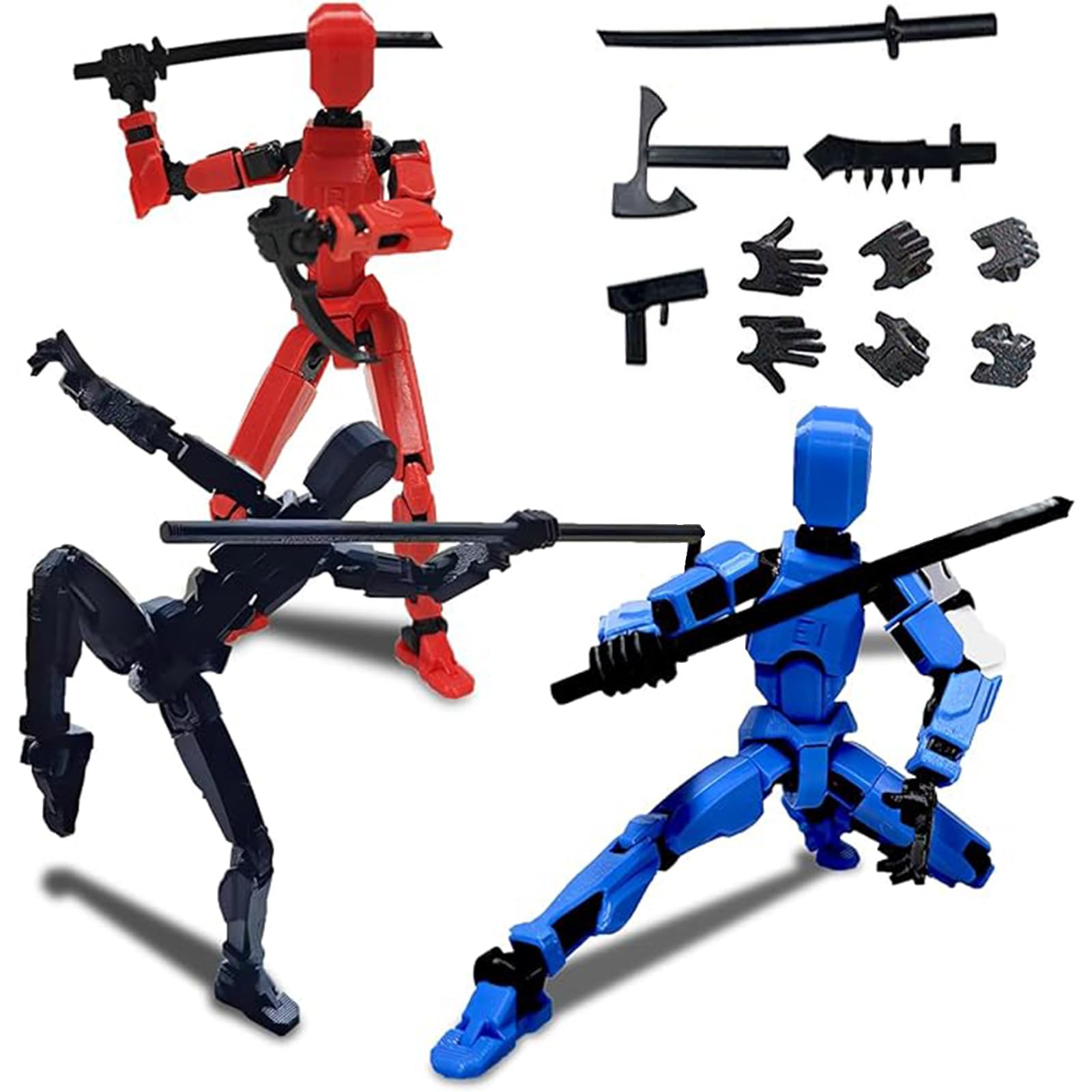 T13 Action Figure Set, 3D Printed Multi-Jointed Movable Robot Dummy Set Lucky 13 Action Figure Articulated, for Collectors Desktop Decorations (3pcs)