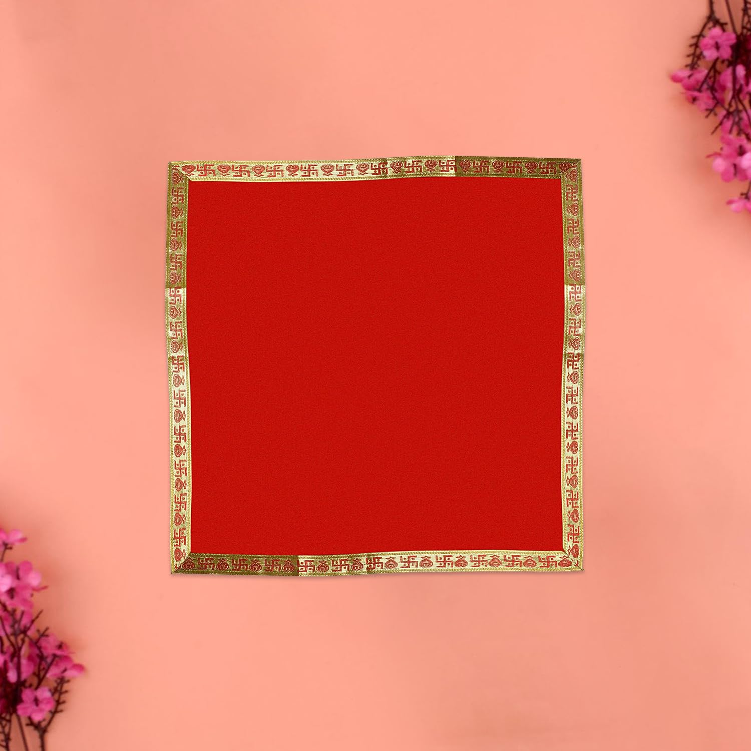 SATVIK 1 Pc 12 X 12 Inch Red Asan for Pooja Puja Mat Mandir Ganpati Laxmi Pujan Home Temple Prayer Bhagwan Chowki Aasan Cloth Indian Traditional Ethnic Pooja Diwali Decorations Puja Items