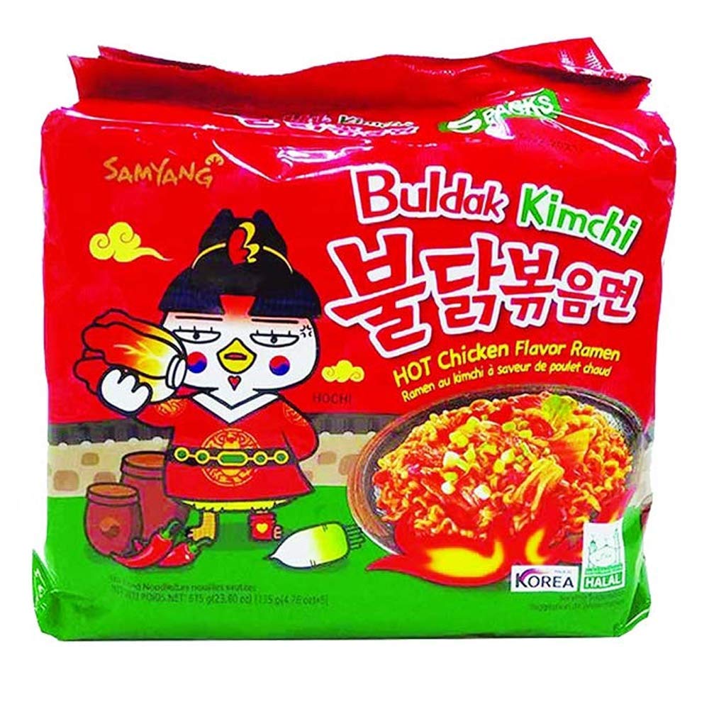 Sam Yang Buldak Kimchi Hot Chicken Flavour Ramen Instant Korean Noodles-135Gm*5Pack(5Pack Combo)(Imported)