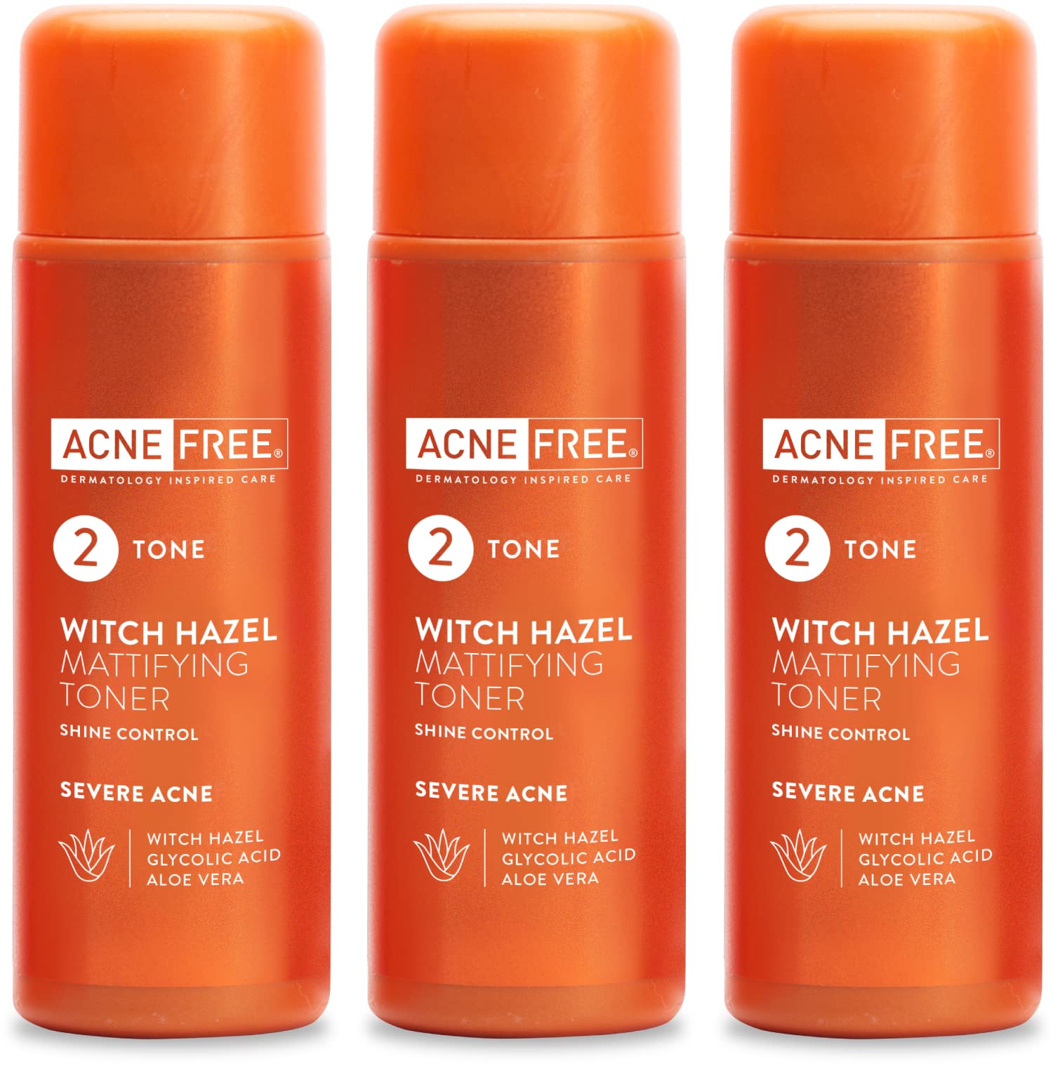 Acne Free Witch Hazel Mattifying Toner With Glycolic Acid and Aloe Vera for Severe Acne, 4 ounces (Pack of 3)