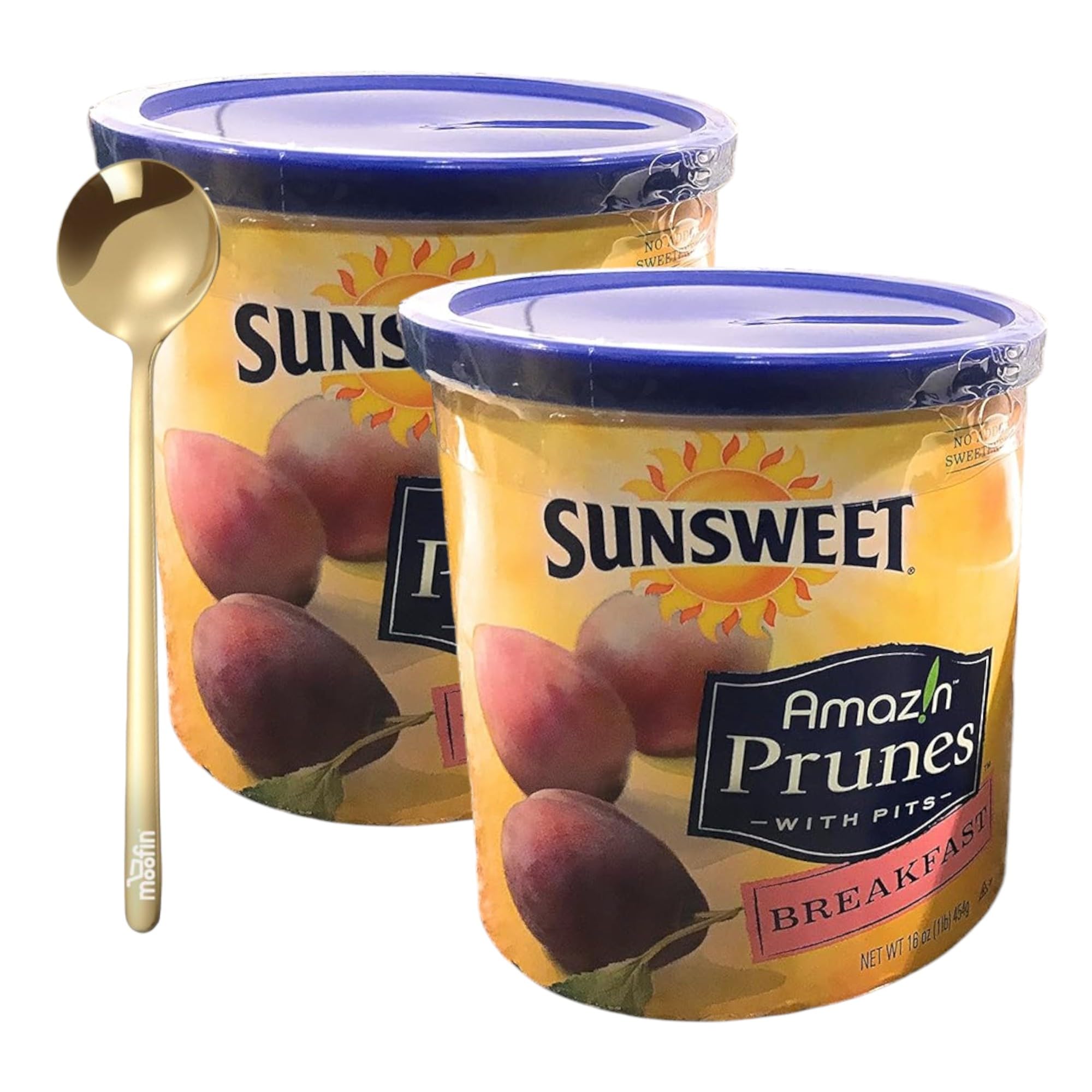 Pitted Prunes, 16 Oz - Nutrient-Rich, Fiber Dried Prunes With Natural Sweetness | Bundled With Golden Ss Spoon, Versatile Snack For Digestive Health, No Added Sugar [Pack Of 2]