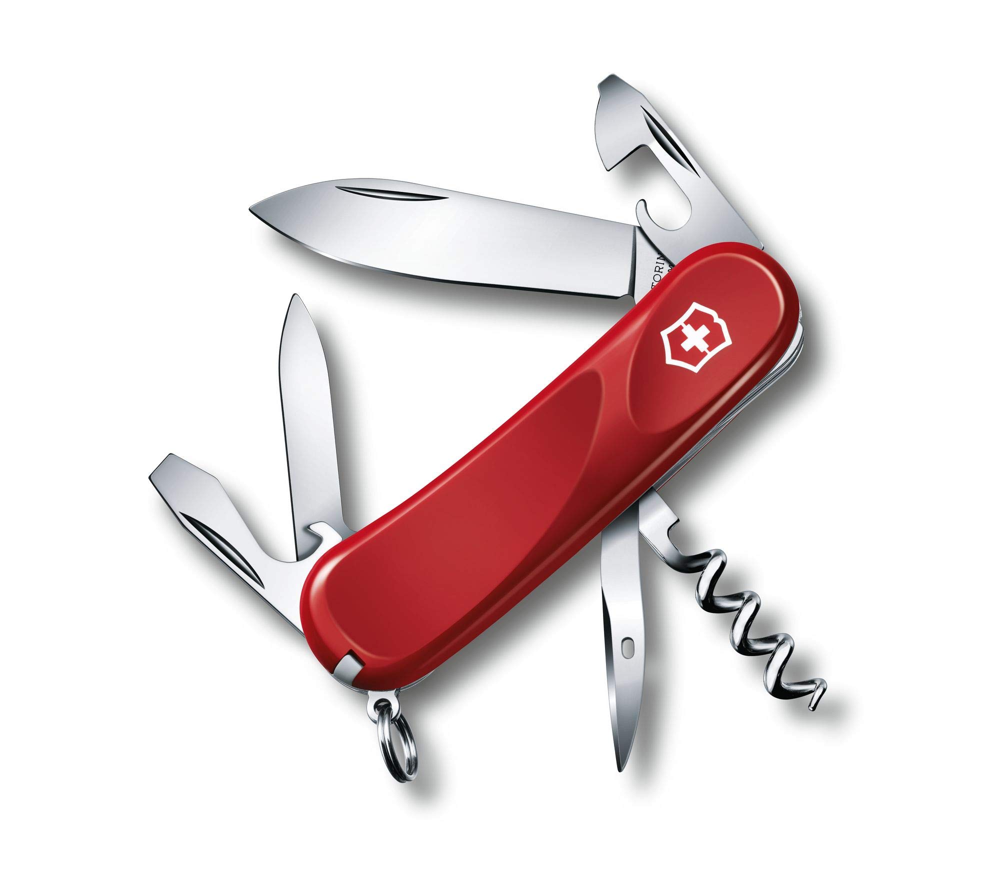 Victorinox Evolution 10 Red Swiss Army Knife, 13 Function Ergonomic Swiss Made Pocket Knife with Large Blade, Reamer and Nail File - Red